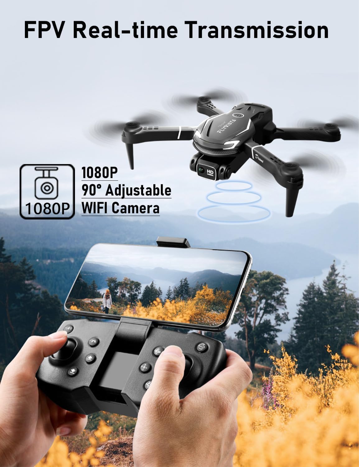 Cool Mini Drone with Camera for Kids Adults Beginners, 1080P FPV Camera Remote Control Drone for Kids with 3 Batteries, One-Click Take Off/Landing, Altitude Hold, Headless Mode, 360° Flips, 3-Gear Speeds , Emergency Stop, Toys Gifts for Kids