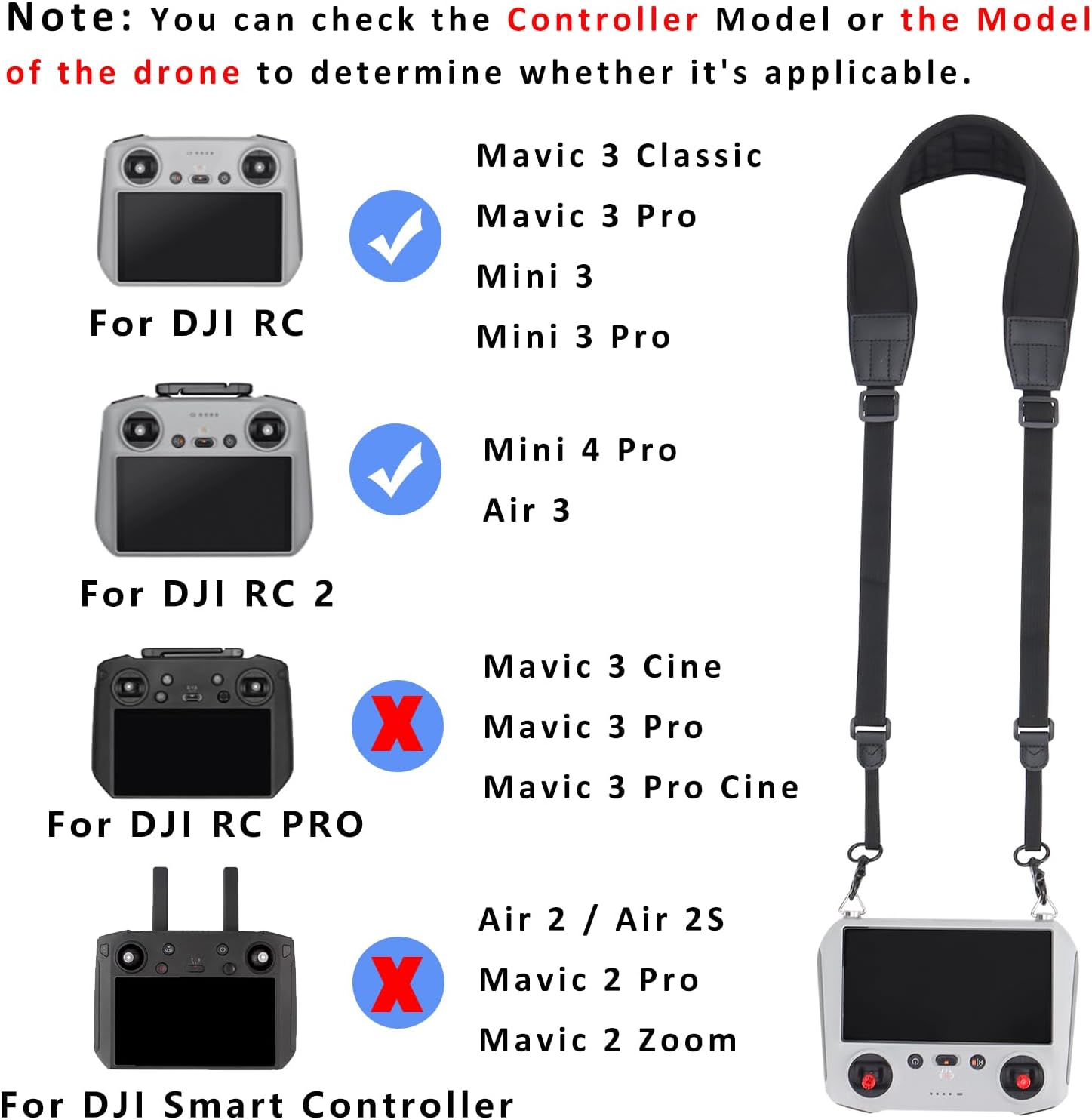 CQT Adjustable Lanyard Strap with 2 Pair Controller Sticks for DJI Mini 4 3 Pro/Air 3/Mavic 3 Pro Remote RC RC2 Accessories