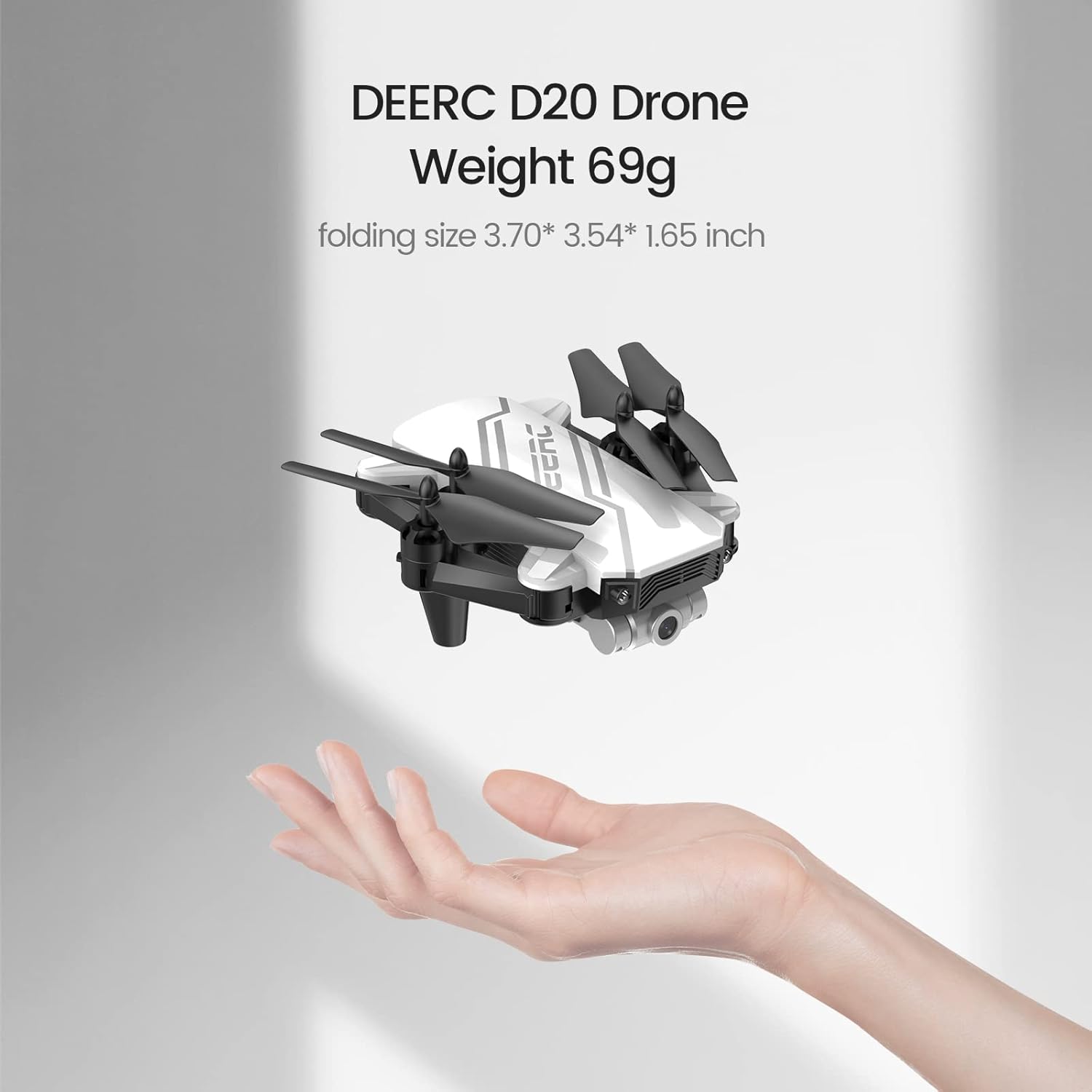 DEERC D20 Mini Drone with Camera for Kids, Remote Control Toys Gifts for Boys Girls with Voice Control, Gestures Selfie, Altitude Hold, Gravity Control, One Key Start, 3D Flips 2 Batteries, White