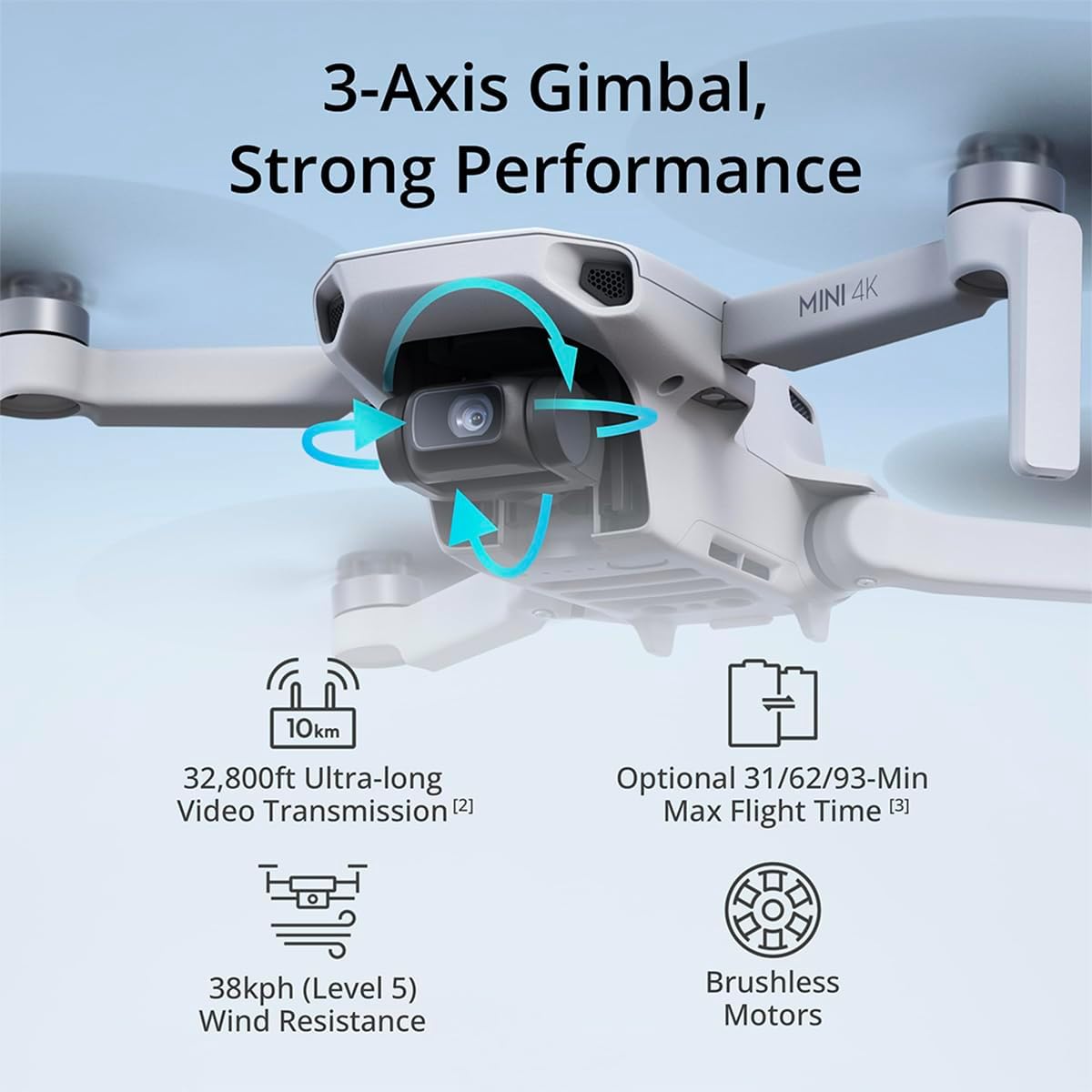 DJI Mini 4K, Drone with 4K UHD Camera for Adults, Under 249 g, 10km Video Transmission, Auto Return, Wind Resistance, 1 Battery for 31-Min Max Flight Time, Bundle with 64gb SD Card and Landing Pad