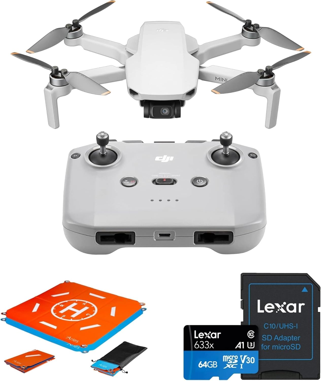 DJI Mini 4K, Drone with 4K UHD Camera for Adults, Under 249 g, 10km Video Transmission, Auto Return, Wind Resistance, 1 Battery for 31-Min Max Flight Time, Bundle with 64gb SD Card and Landing Pad