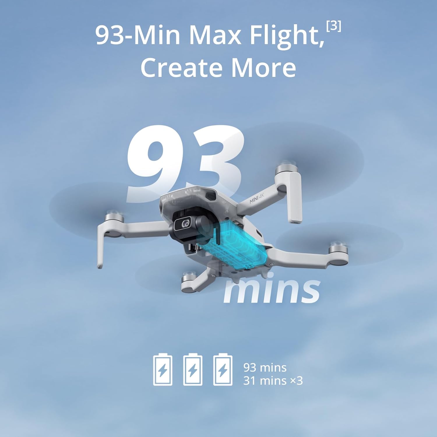 DJI Mini 4K Fly More Combo, Drone with 4K UHD Camera for Adults, Under 249 g, 3-Axis Gimbal Stabilization, 10km Video Transmission, Auto Return, 3 Batteries for 93-Min Max Flight Time, QuickShots