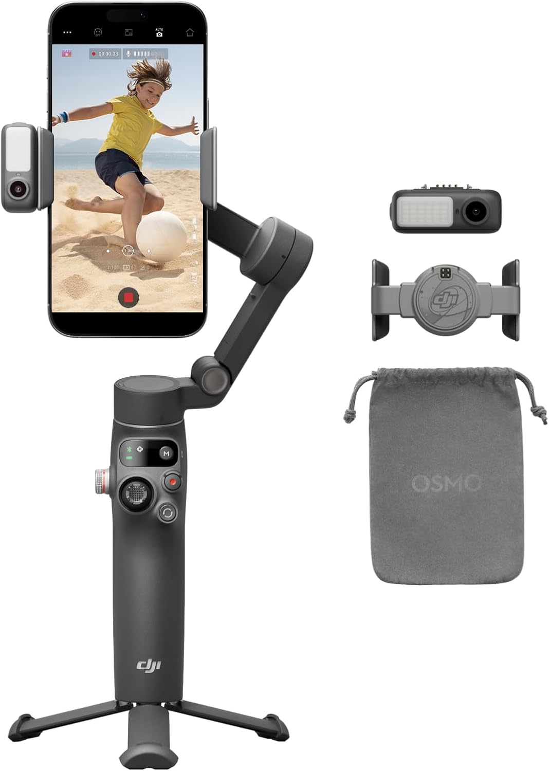 DJI Osmo Mobile 7P Gimbal Stabilizer for iPhone, Android, Native Tracking, Lighting, 3-Axis Phone Gimbal, Quick Launch, One-Tap Edit, Built-in Extension Rod  Tripod, 10hrs Use, Phone Charging