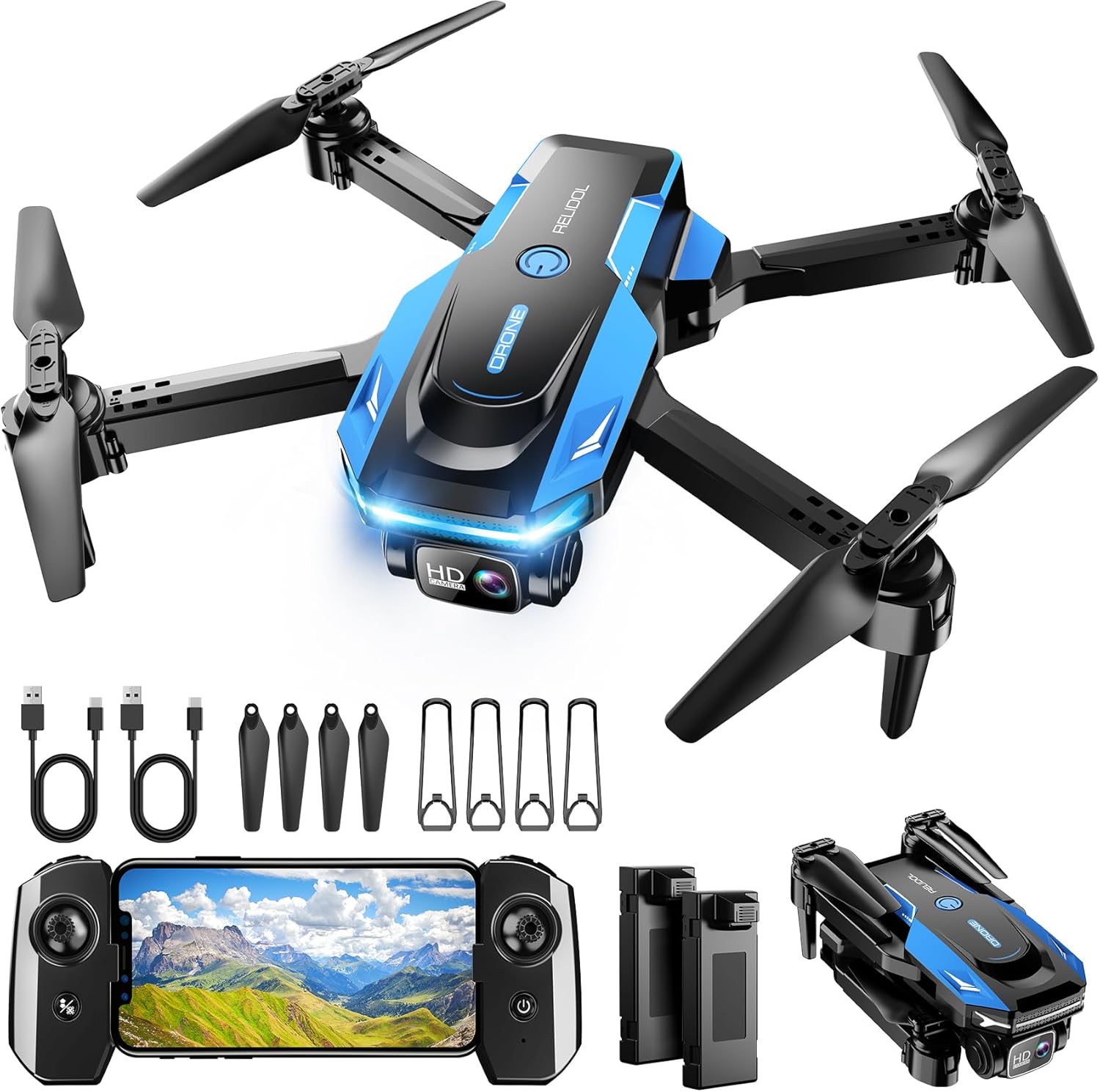 Drone with 1080P Camera - Foldable Remote Control Quadcopter with Voice Gesture Control, 3D Flip, One Key Start, Emergency Stop, 2 Batteries, Easier to use, Toy for Kids Adult Beginners