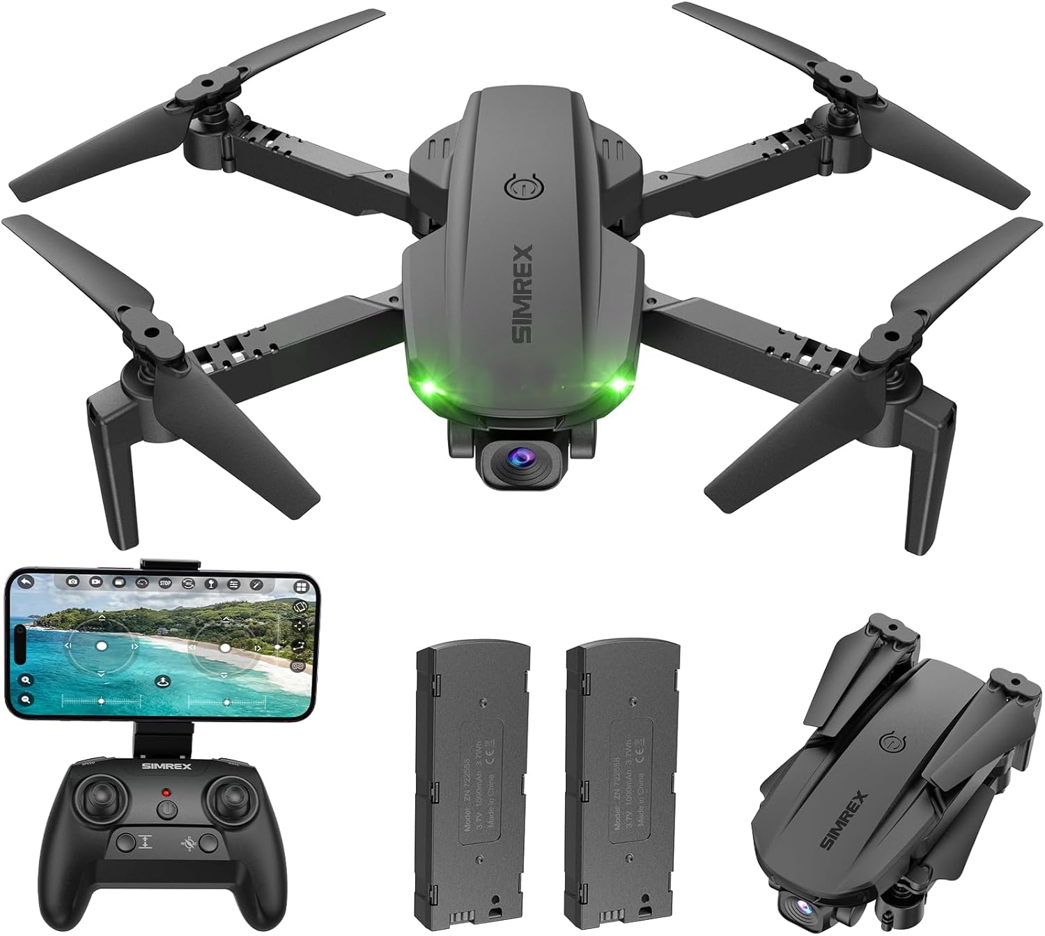 Drone With 1080P FPV Camera for Adults - Quadcopter Drone with Hover Stable, Foldable Mini Drones With One Key Start, Waypoint Fly, Headless Mode, Auto-Follow, 3D Flip, 3 Speeds, 2 Batteries, Easy for Beginners