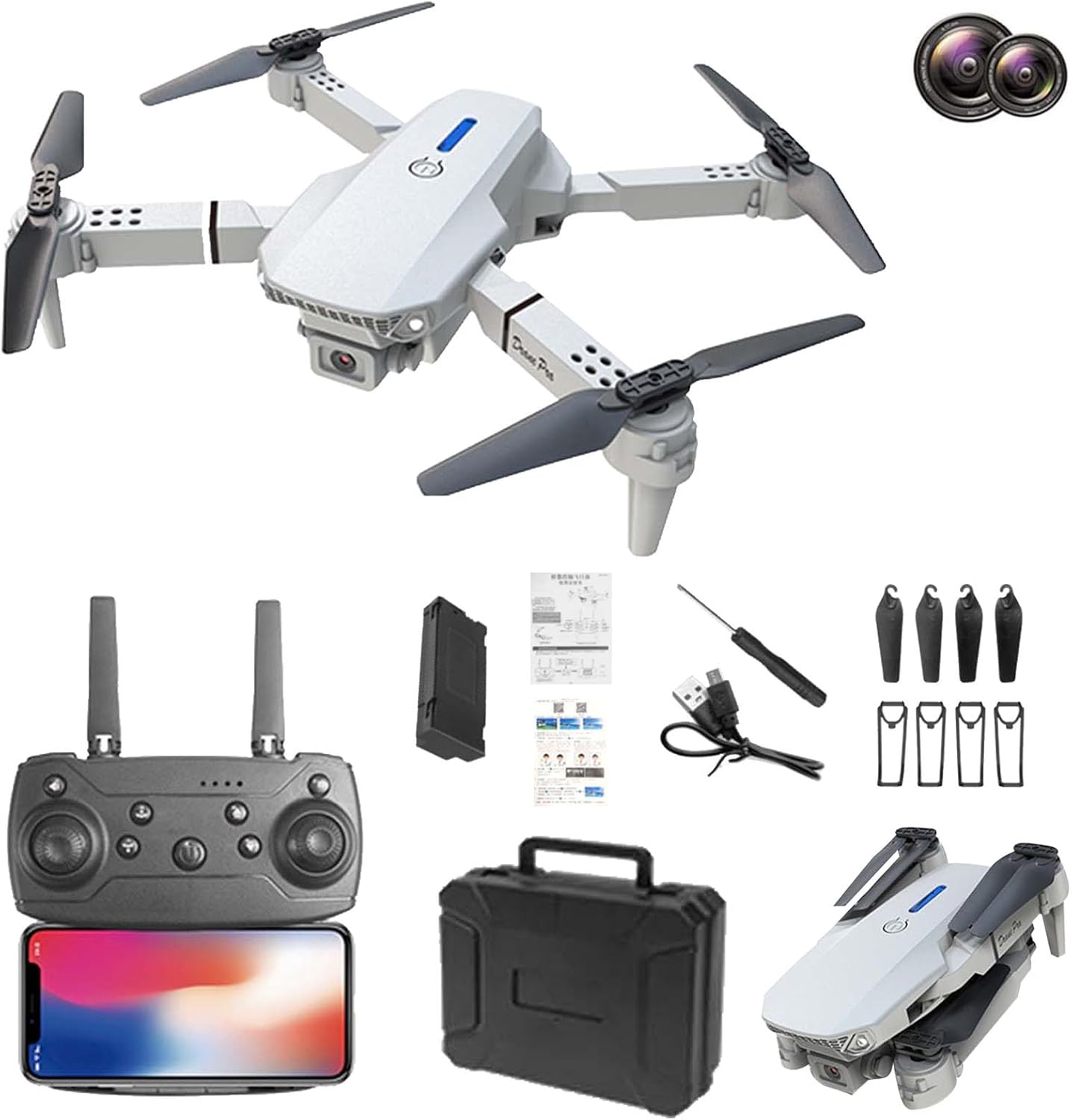 Drone with 1080p HD FPV, Camera, Mini Drone Toys for Beginners and Kids, Headless Mode, Flight Speed Adjustable, Altitude Hold Mode, WiFi FPV, Trajectory Flight, Dual Camera, Medium, Grey