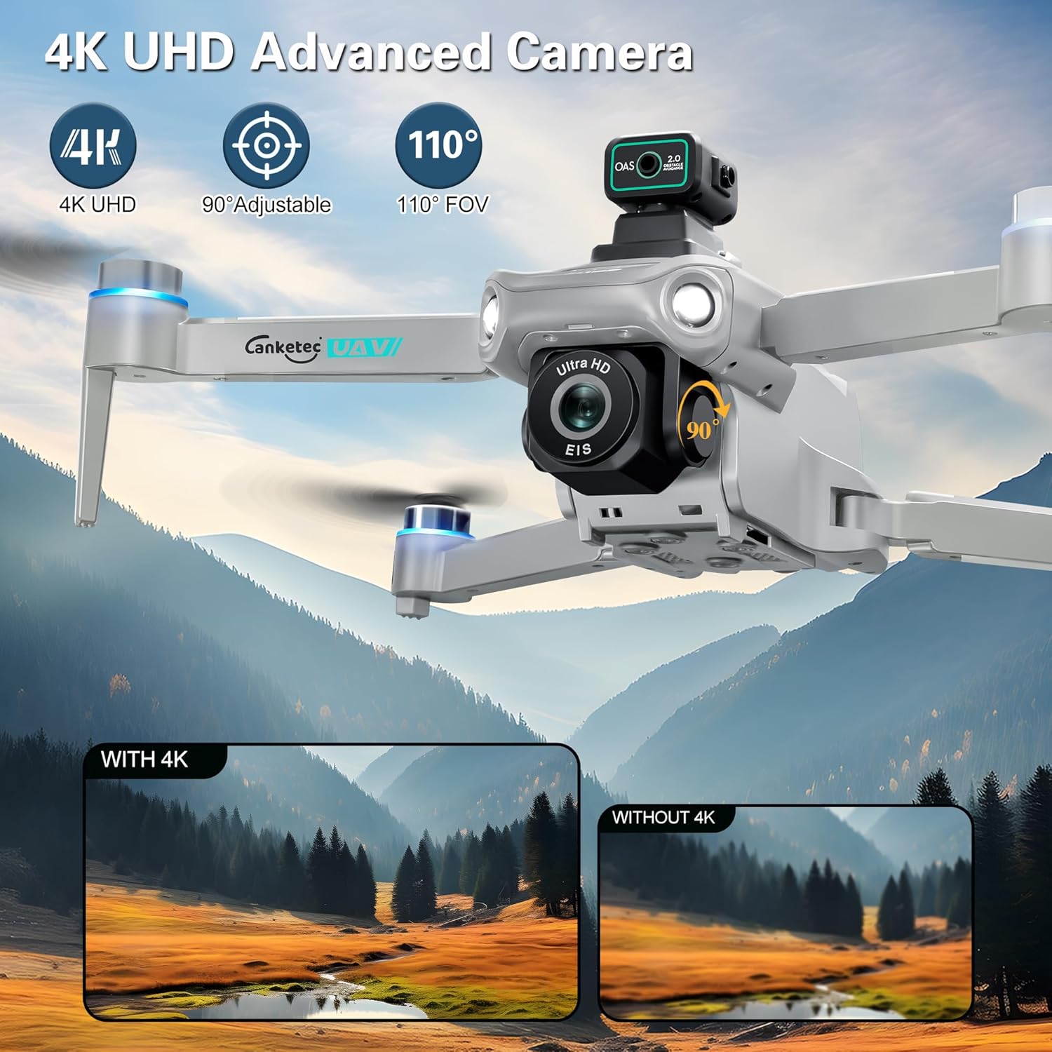 Drone with 4K UHD Camera for Adults,GPS RC Drone Brushless Motor,Upgraded Tablet Screen,2 Axis Gimbal EIS, Smart FPV Foldable Quadcopter for Beginners, Auto Return, Follow Me, Waypoints, 60 Mins Flight Time,Gift Drone, with Obstacle Avoidance