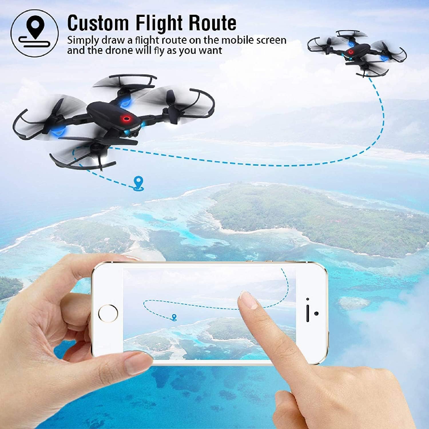 Drone with 720P Camera for Adults - R10 Foldable WiFi FPV RC Quadcopter - Altitude Hold - Gesture Photography - APP Control - Includes 2 Batteries