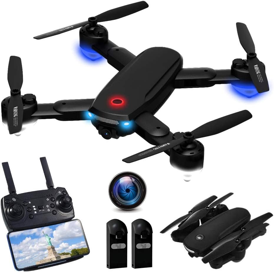 Drone with 720P Camera for Adults - R10 Foldable WiFi FPV RC Quadcopter - Altitude Hold - Gesture Photography - APP Control - Includes 2 Batteries