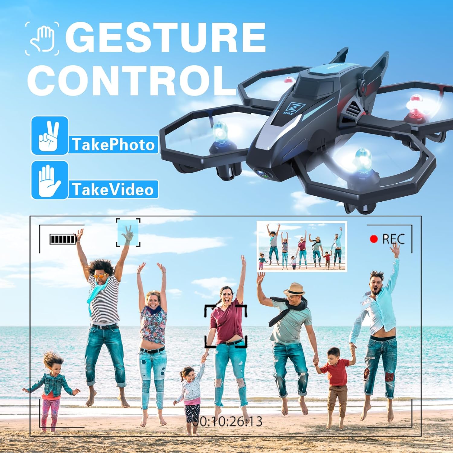 Drone with Camera, 1080P FPV Drone Camera with Remote Control Quadcopter, Gestures Selfie, One-Key Take Off/Landing, Speed Adjustment, 3D Flips, 2 Batteries Mini Drone for Adults Kids