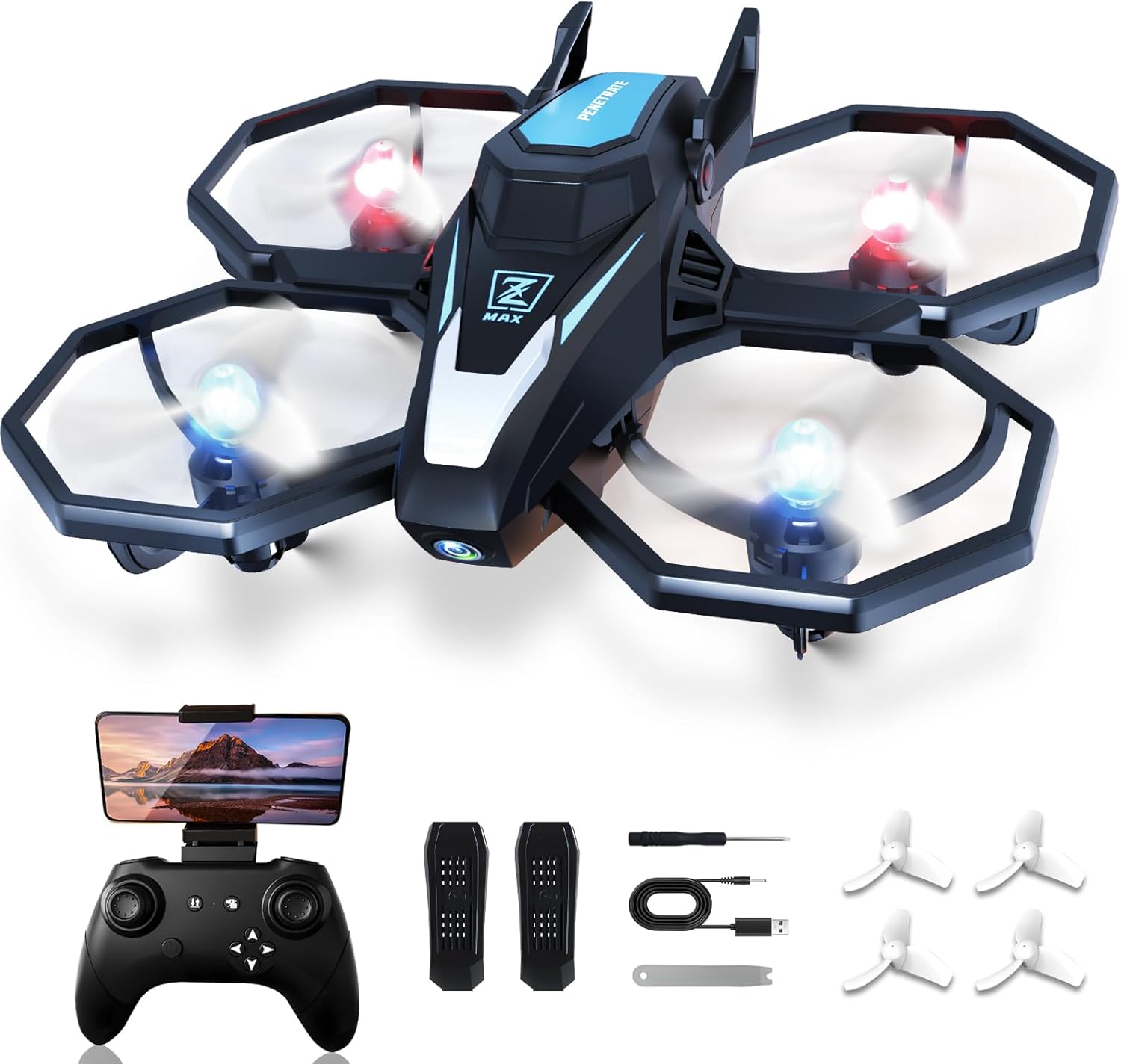 Drone with Camera, 1080P FPV Drone Camera with Remote Control Quadcopter, Gestures Selfie, One-Key Take Off/Landing, Speed Adjustment, 3D Flips, 2 Batteries Mini Drone for Adults Kids