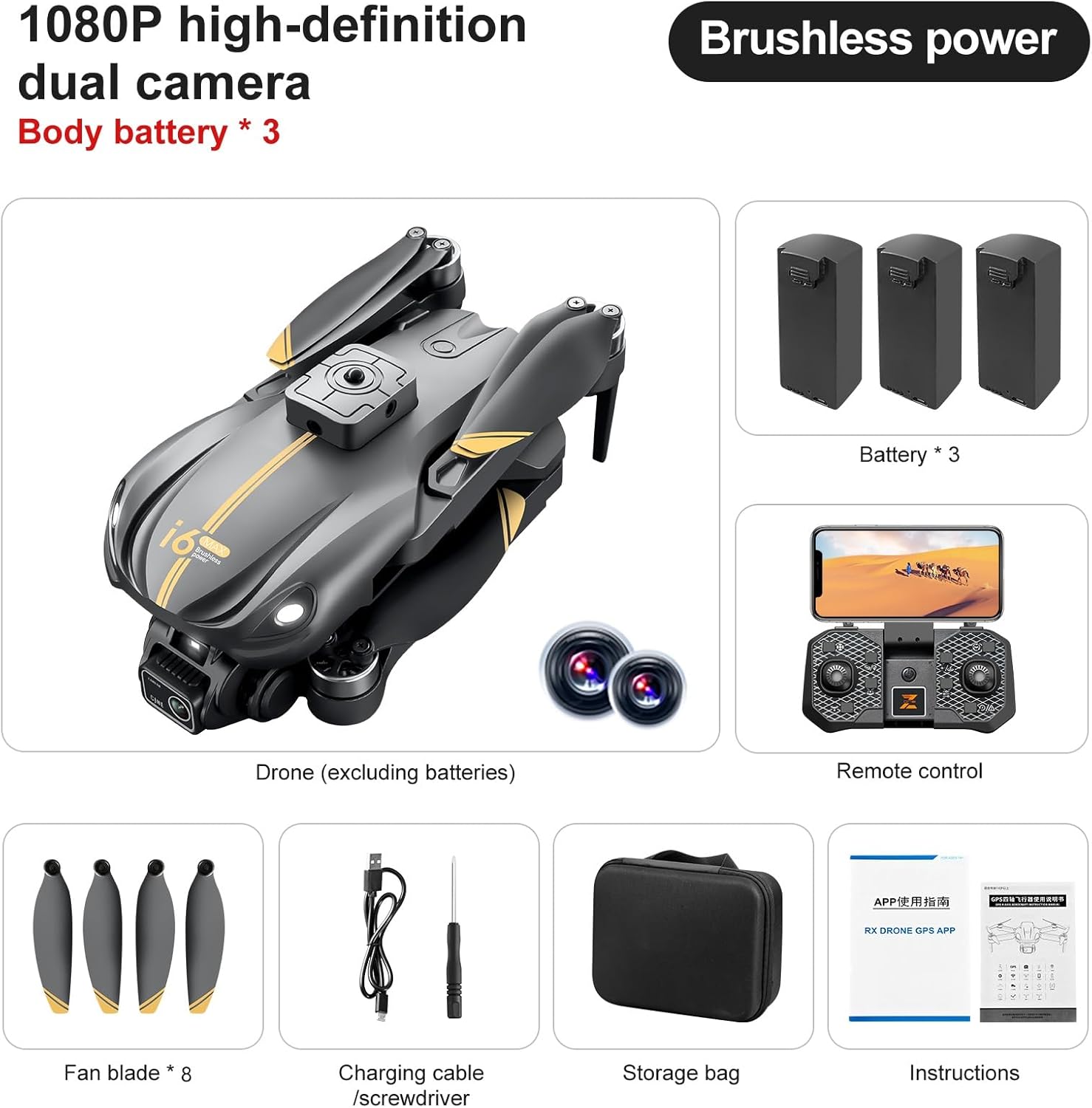 Drone with Camera 1080P HD, FPV Camera Drone for 14+ Kids Adults, 150° Adjustable Lens Foldable RC Quadcopter Drones, Brushless Motors, Night Vision, Shock Absorbing, Obstacle Avoidance, 3 Batteries