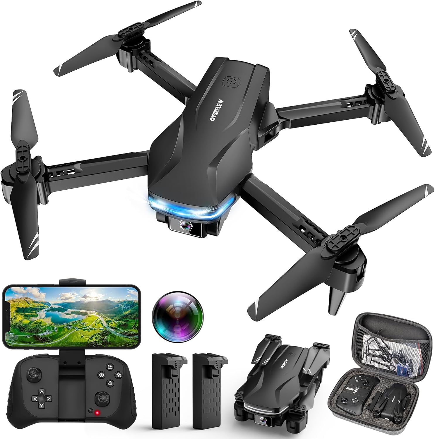 Drone with Camera 1080P HD FPV Foldable Drone for Beginners and Kids, Quadcopter with Voice Gesture Control with Carrying Case, One Key Take Off/Land, Optical Flow Positioning, 360° Flip, Waypoint Fly