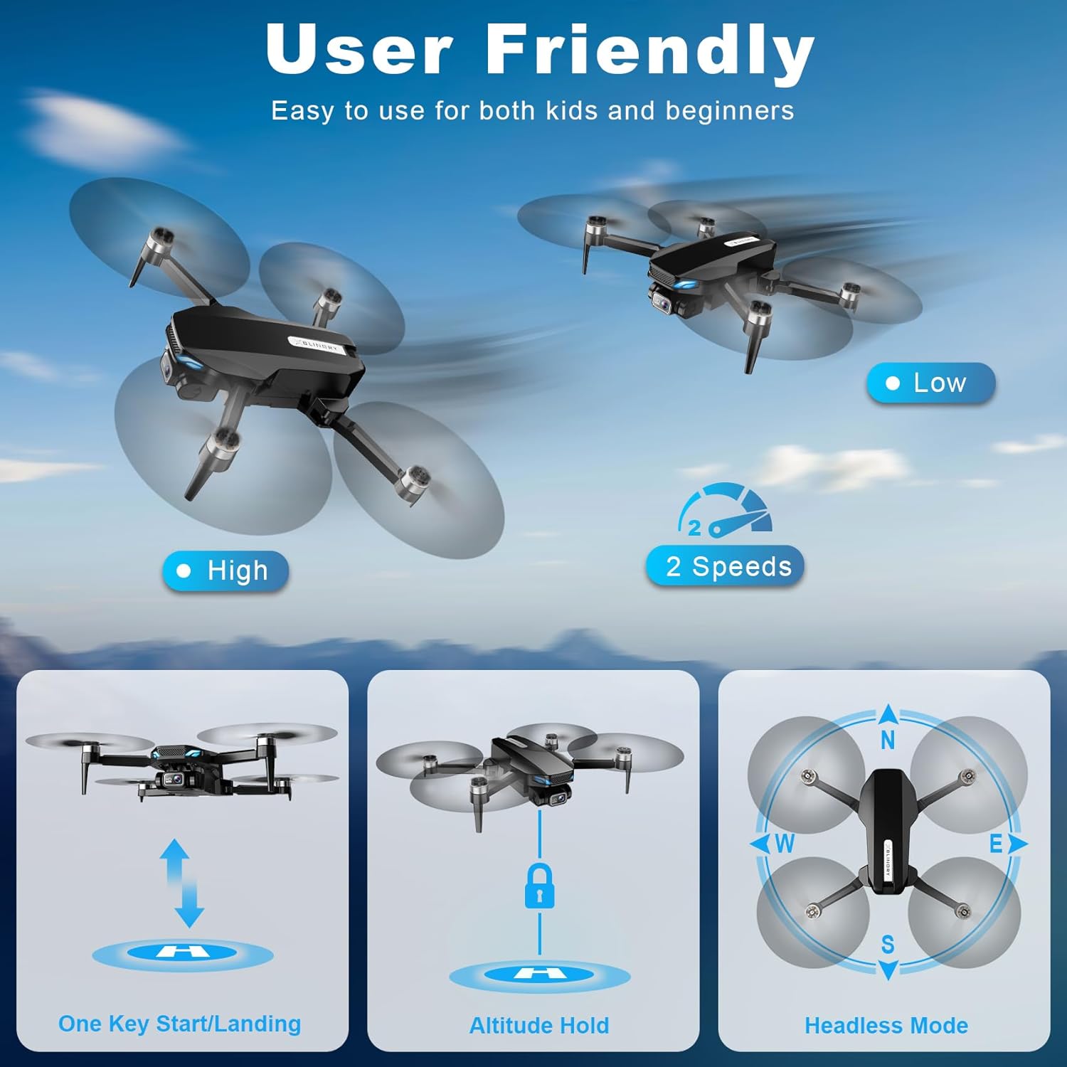 Drone with Camera, 2K HD FPV Drone with Brushless Motor, Altitude Hold, Gesture Selfie, One Key Take Off/Landing, 3D Flips, Waypoint Fly, 2 Batteries, Foldable Mini Drones for Kids and Beginners