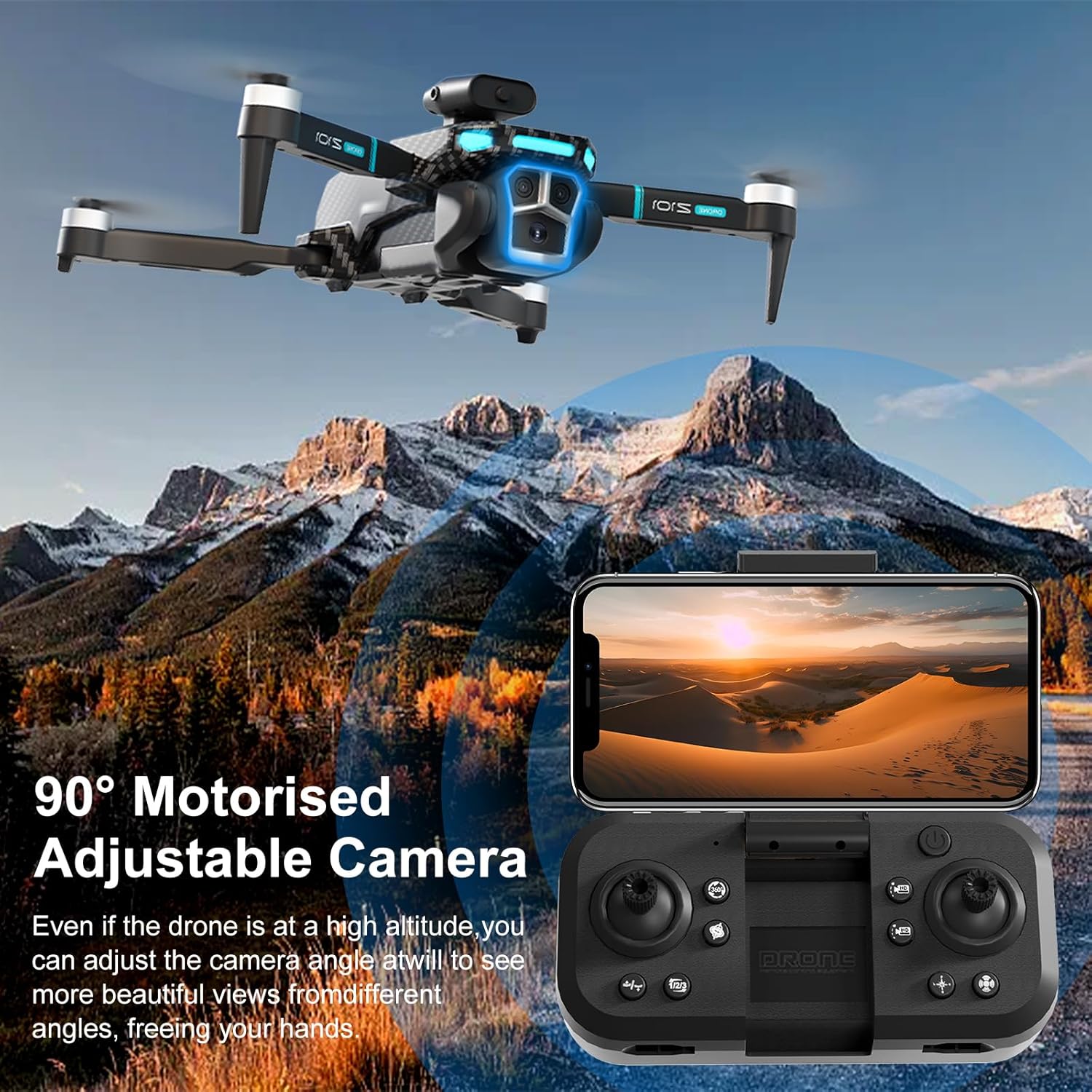 Drone with Camera 4k HD FPV Foldable Drone for Beginners, Quadcopter with Voice Gesture Control, One Key Take Off/Land, Optical Flow Positioning, 360° Flip, Waypoint Fly,2 Batteries