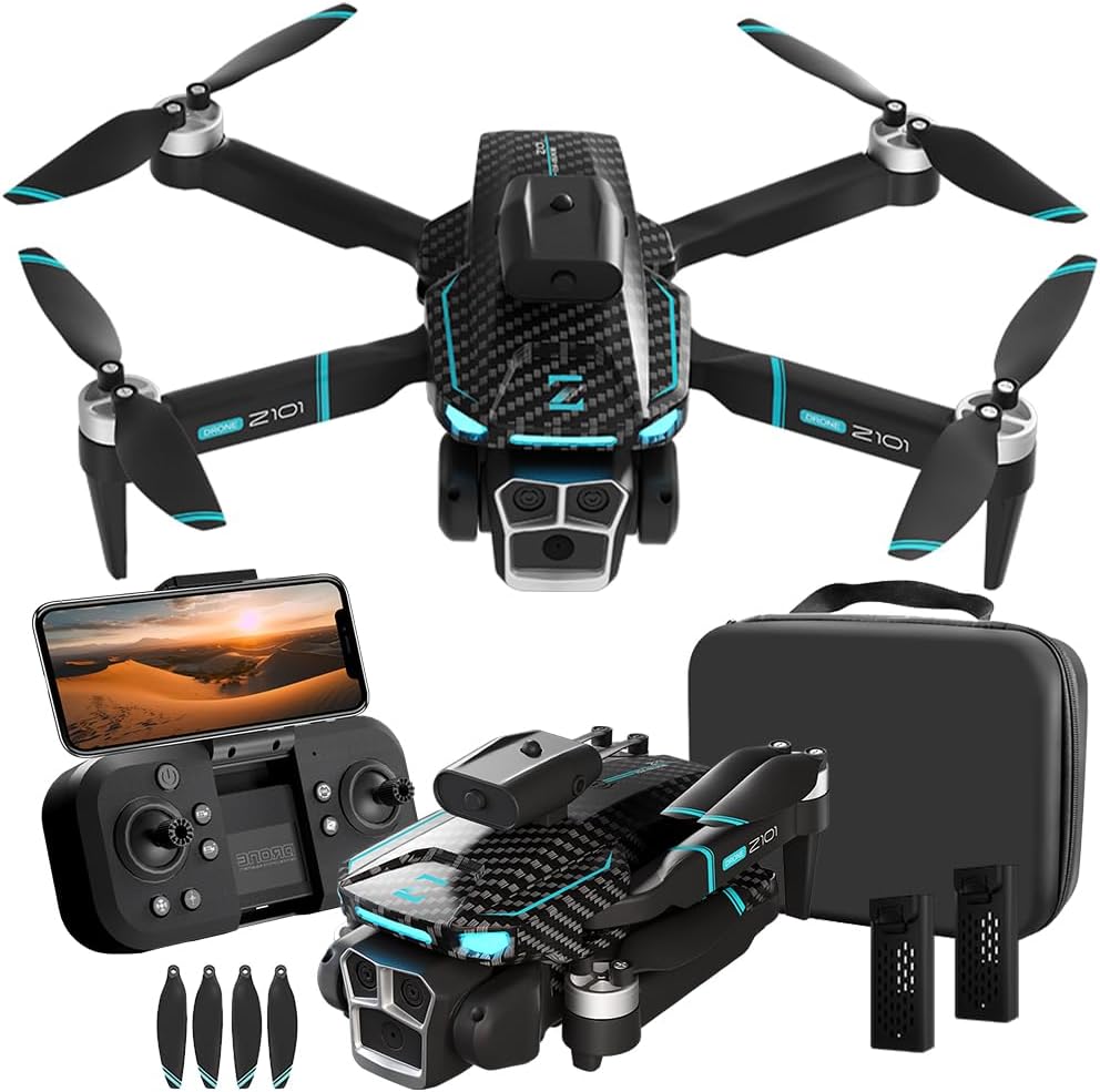 Drone with Camera, Brushless Motor Drone with three 4K HD Camera FPV Drone for Adults,360° Flip RC Quadcopter with 90° ESC Camera, Optical Flow Positioning Drones for Adults Beginners Mini Drone