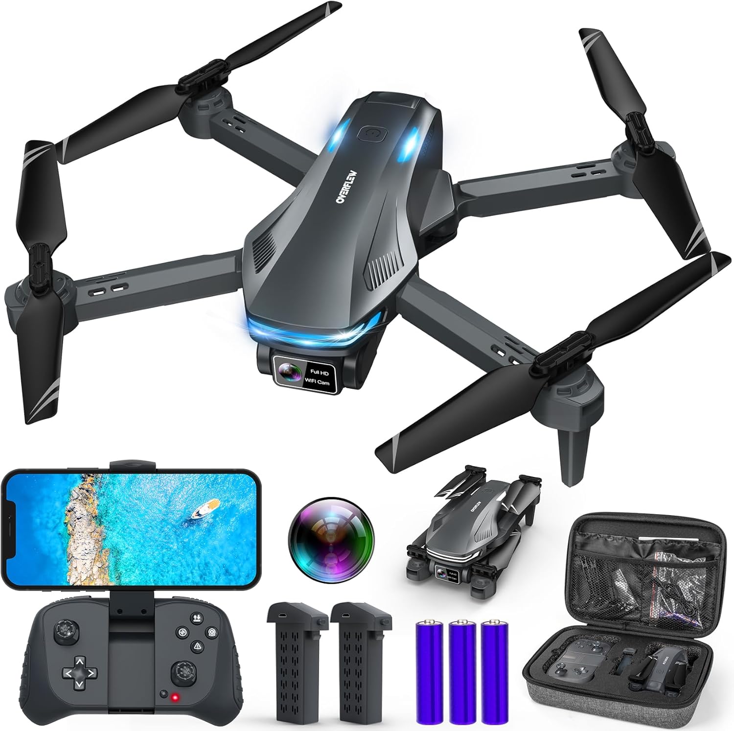 Drone with Camera for Adults, 1080P FPV Drones for Beginners with Upgrade Altitude Hold, Voice Control, Gestures Selfie, 90° Adjustable Lens, 3D Flips, 2 Batteries