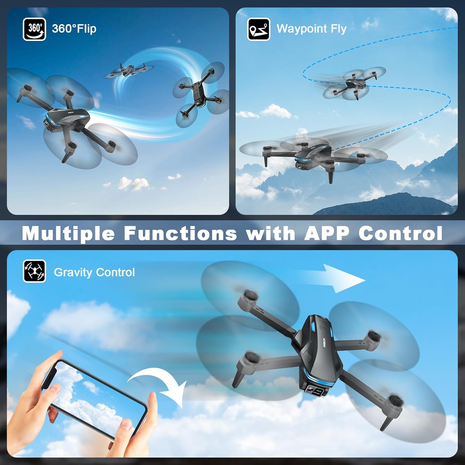 Drone with Camera for Adults, 1080P FPV Drones for Beginners with Upgrade Altitude Hold, Voice Control, Gestures Selfie, 90° Adjustable Lens, 3D Flips, 2 Batteries