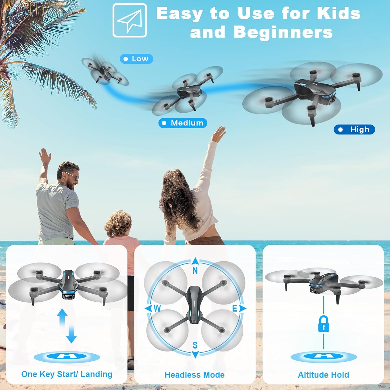 Drone with Camera for Adults, 1080P FPV Drones for Beginners with Upgrade Altitude Hold, Voice Control, Gestures Selfie, 90° Adjustable Lens, 3D Flips, 2 Batteries