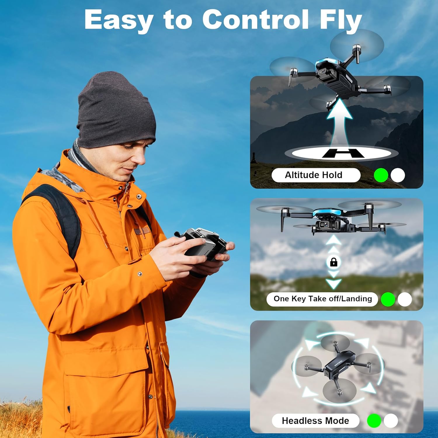 Drone with Camera for Adults, 2K HD Camera FPV Live Video, Foldable Remote Control Quadcopter, Brushless Motor, Gravity Control,Headless Mode, Gesture Control, Drone for Kids Toys Gifts or Beginners