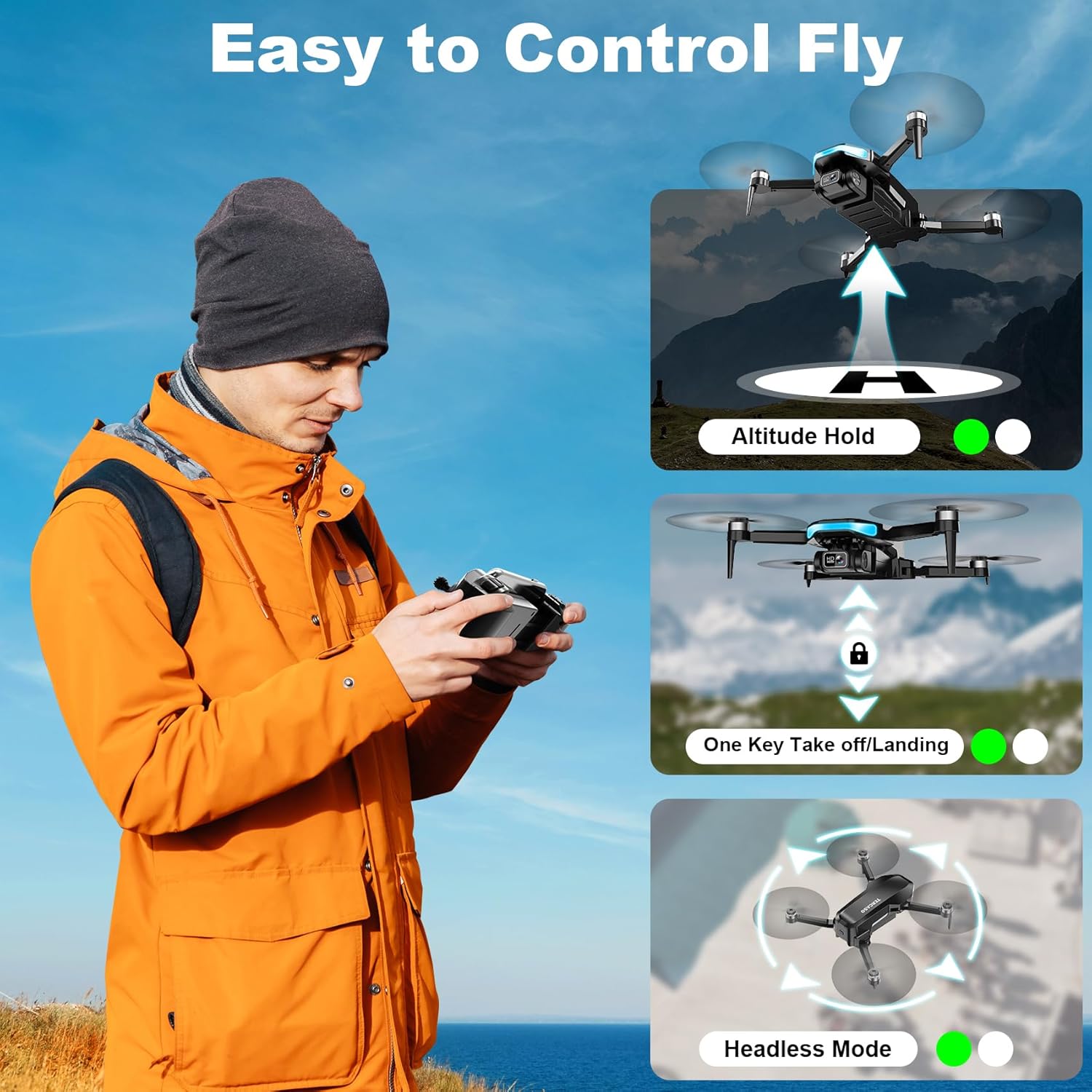 Drone with Camera for Adults, 2K HD Camera FPV Live Video, Foldable Remote Control Quadcopter, Brushless Motor, Gravity Control,Headless Mode, Gesture Control, Drone for Kids Toys Gifts or Beginners