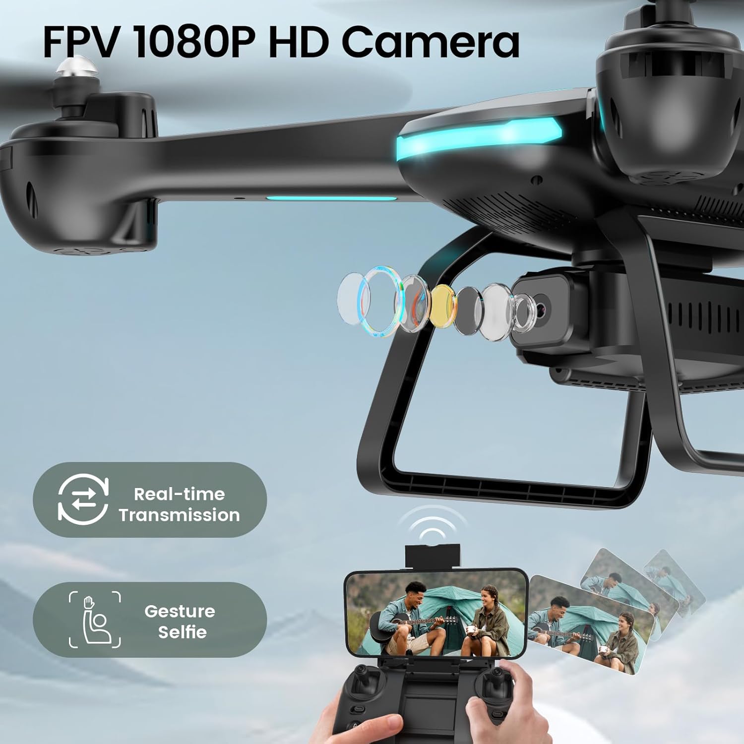 Drone with Camera for Kids 1080P HD FPV Drones, WeFone RC Quadcopter for Adults Beginners with Altitude Hold, 360 Flips, Headless Mode, One Key Start, Waypoint Fly, 2 Batteries