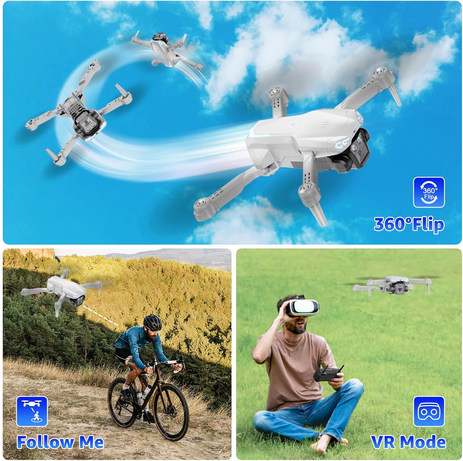 Drone with Camera for Kids  Adults, 1080P HD Mini FPV Drones with Altitude Hold, One-Key Take Off/Landing, Headless Mode, 360° Flips, Speed Adjustment, Toys Gifts for Boys Girls, Beginner