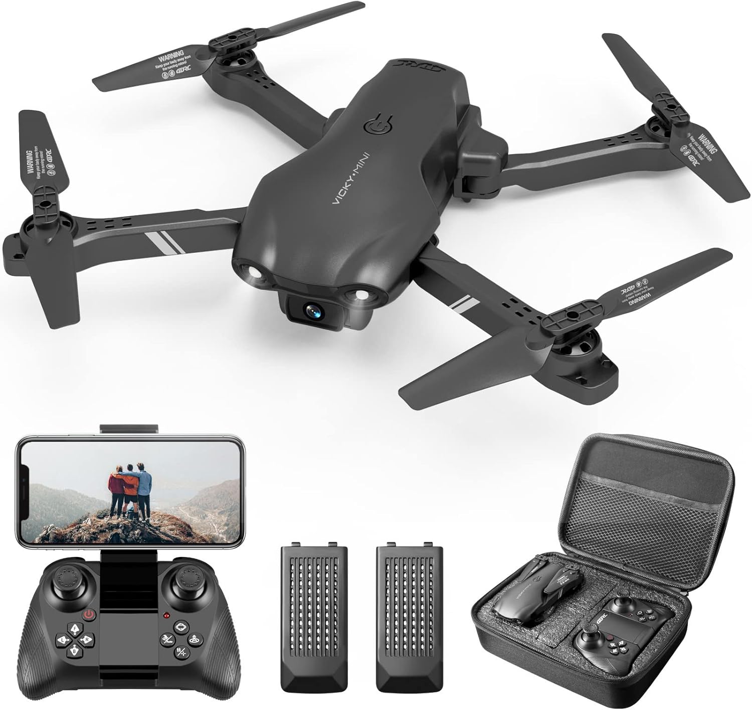 DRONEEYE 4DV13 Drone with 1080P HD FPV Camera for Kids Adults,Remote Control Helicopter Quadcopter for Beginners boy Toys Gift,Waypoint Functions,Altitude Hold, Gesture Selfie,3D Flips,2 Batteries,Black