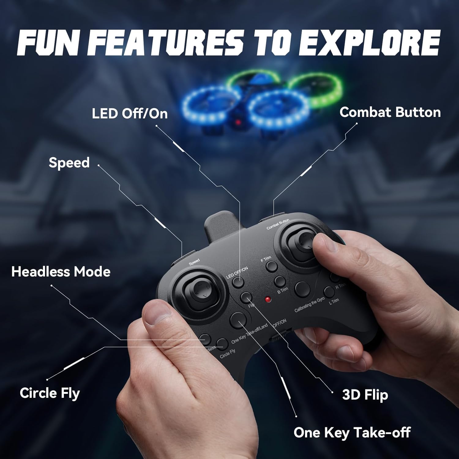 Drones for Kids, 3in1 Battle Drone with LED Lights, 3D Flip, Circle Fly, Altitude Hold, Remote Control Car Functions, Mini Drone for Boys Girls 4-8 6-12 Christmas and Birthday Gifts