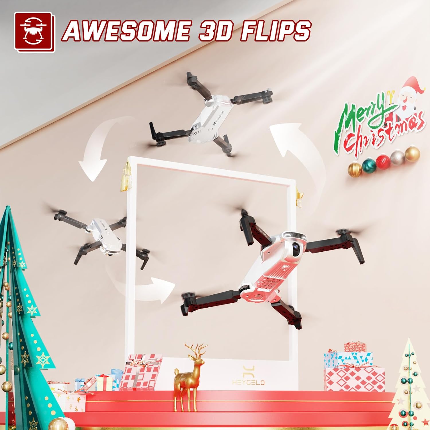 Drones for Kids - Mini Drone with Camera for Adults and Beginners, RC Helicopter Toys Gifts for Boys Girls, 1080P HD Foldable FPV Quadcopter with One Key Start/Land, Altitude Hold, 2 Batteries, Silver