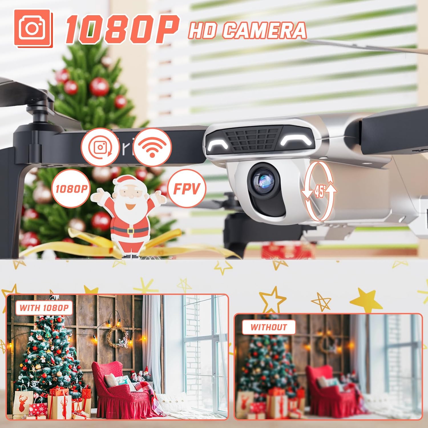 Drones for Kids - Mini Drone with Camera for Adults and Beginners, RC Helicopter Toys Gifts for Boys Girls, 1080P HD Foldable FPV Quadcopter with One Key Start/Land, Altitude Hold, 2 Batteries, Silver