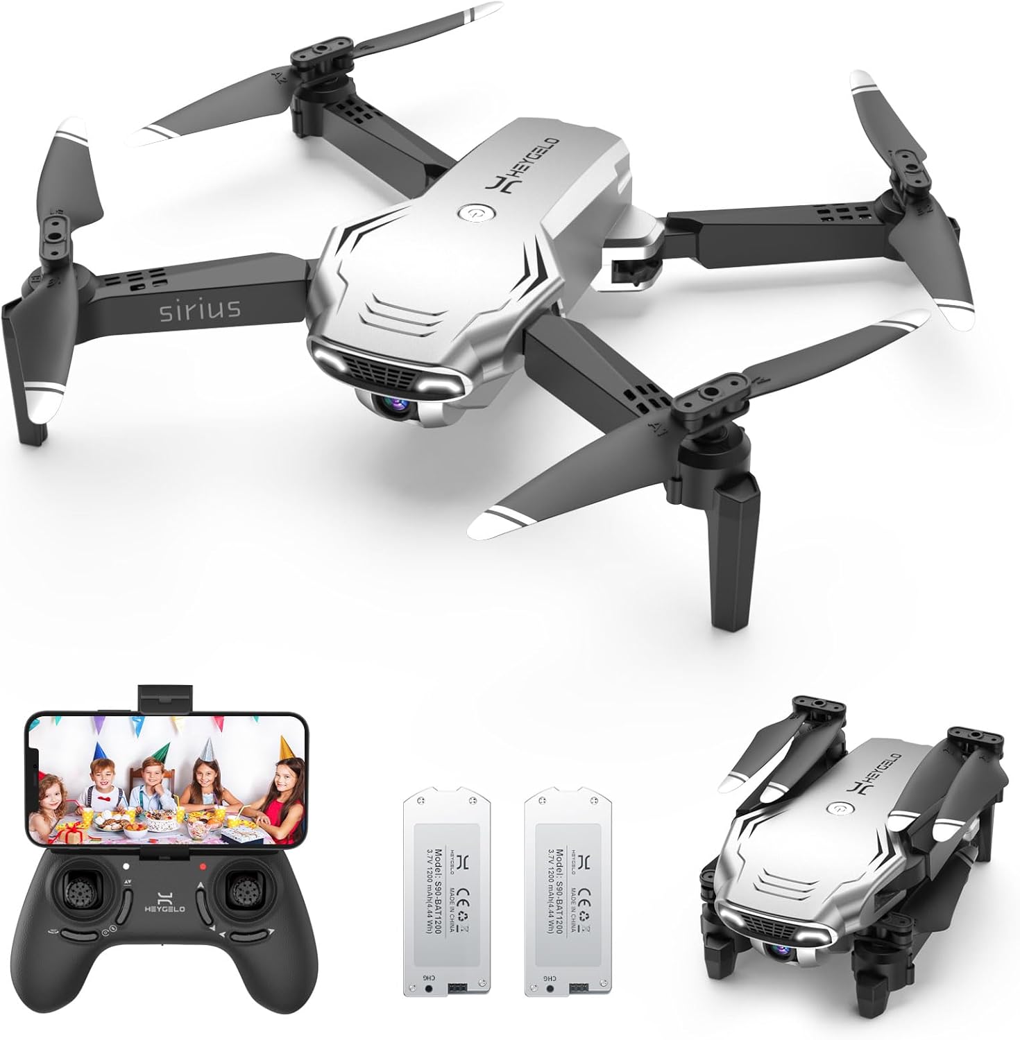 Drones for Kids - Mini Drone with Camera for Adults and Beginners, RC Helicopter Toys Gifts for Boys Girls, 1080P HD Foldable FPV Quadcopter with One Key Start/Land, Altitude Hold, 2 Batteries, Silver