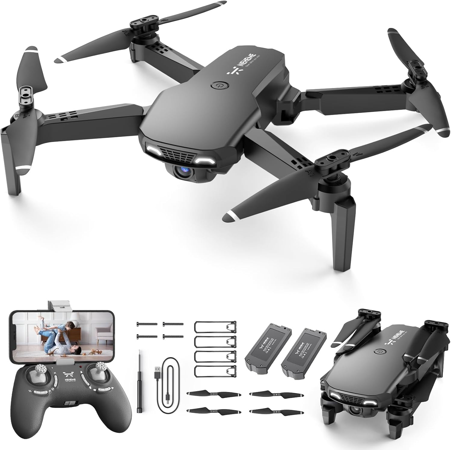 Drones for Kids with Camera - Remote Control Helicopter Toys Gifts for Boys Girls, 1080P HD FPV Mini Drone for Adults, RC Quadcopter with One Key Start/Land, Altitude Hold, Gesture Selfie, 2 Batteries