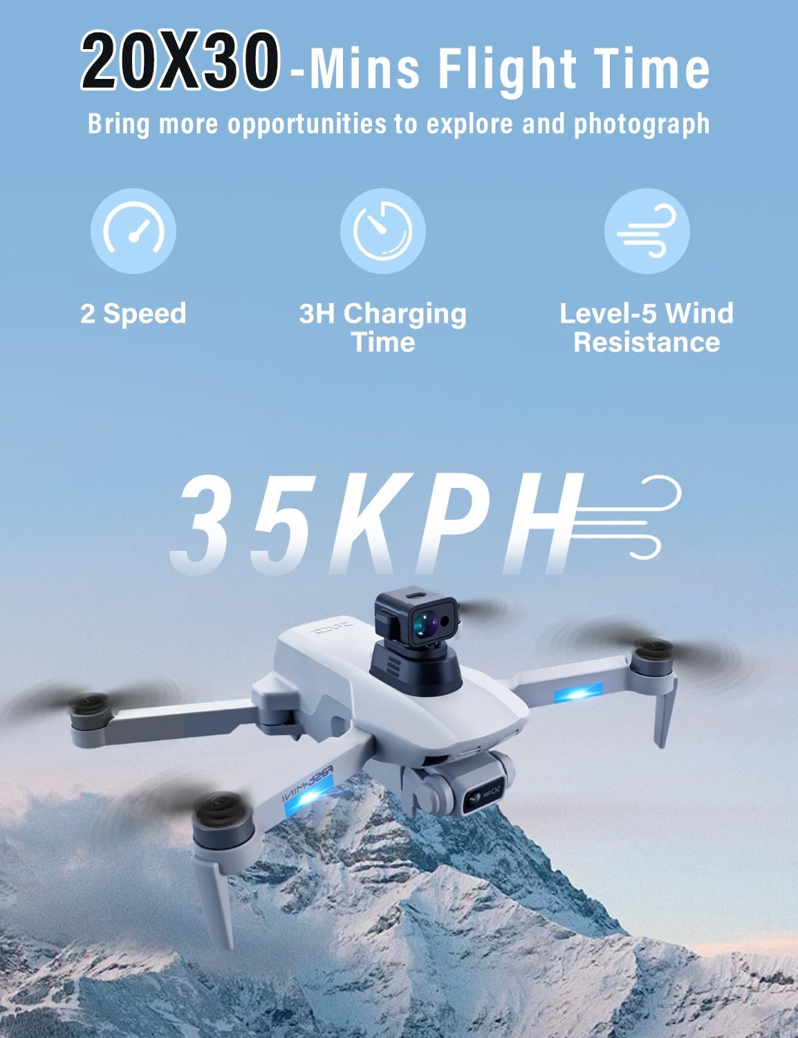 Drones with 2K HD Camera for Adults, GPS RC Drone Brushless Motor, 5G Wi-Fi Transmission, Smart FPV Foldable Quadcopter for Beginners, Auto Return, Follow Me, Waypoints, 30 Mins Flight Time