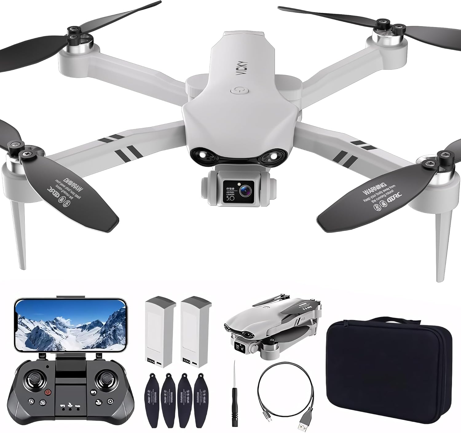 Drones with 2K HD Camera for Adults, GPS RC Drone Brushless Motor, 5G Wi-Fi Transmission, Smart FPV Foldable Quadcopter for Beginners, Auto Return, Follow Me, Waypoints, 30 Mins Flight Time