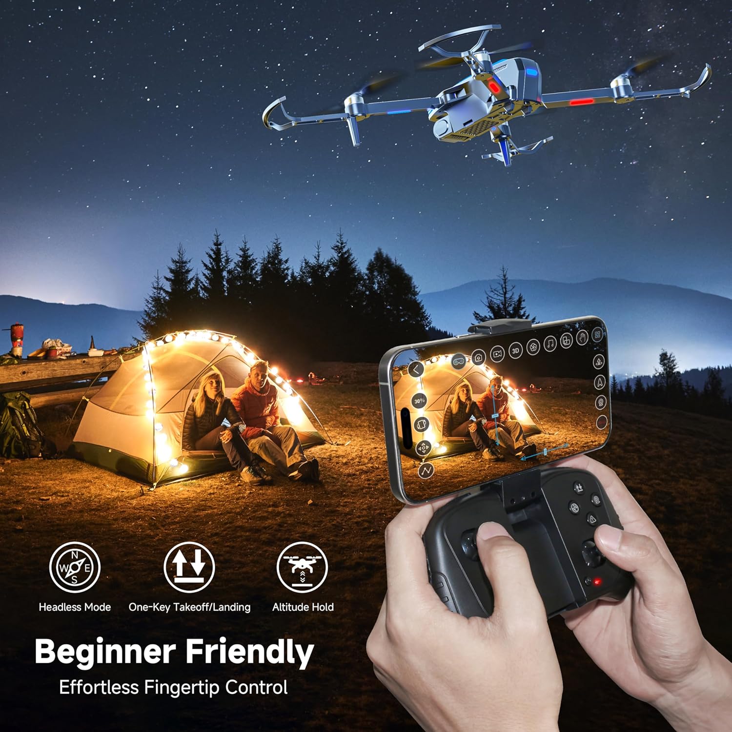 Drones with Camera for Adults 4K Brushless Motor Drone for Kids Beginners, FPV Foldable RC Quadcopter with Propeller Guards, 2 Batteries, 1500mAh, 130° Lens, WiFi, Voice Control, Gesture Photography, Gift Toys for Men Boys