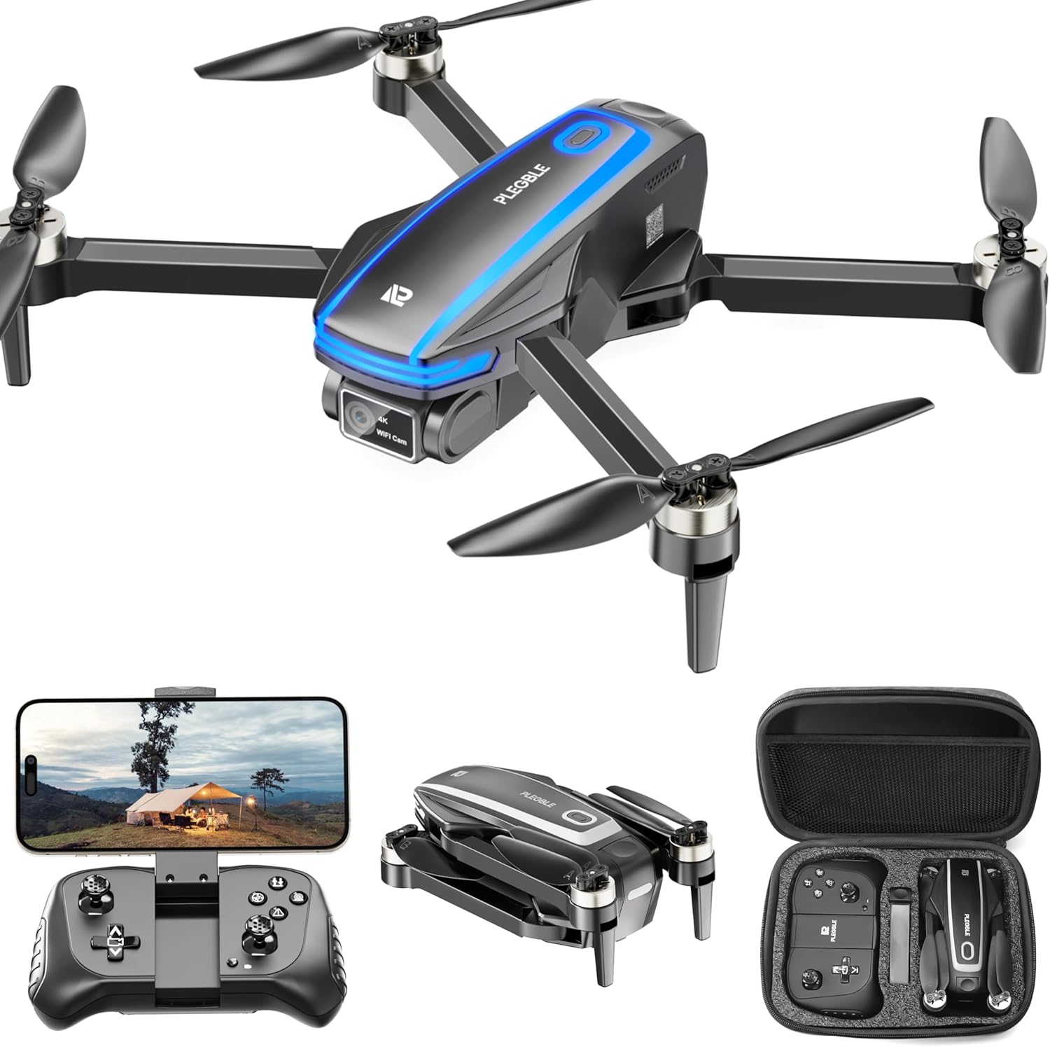 Drones with Camera for Adults 4K, Mini Drone for Kids Brushless Motor, Toys for Men Boys FPV Foldable RC Drone with Propeller Guards, 2 Batteries, 130°Lens, WiFi, Voice Control, Gesture Photo