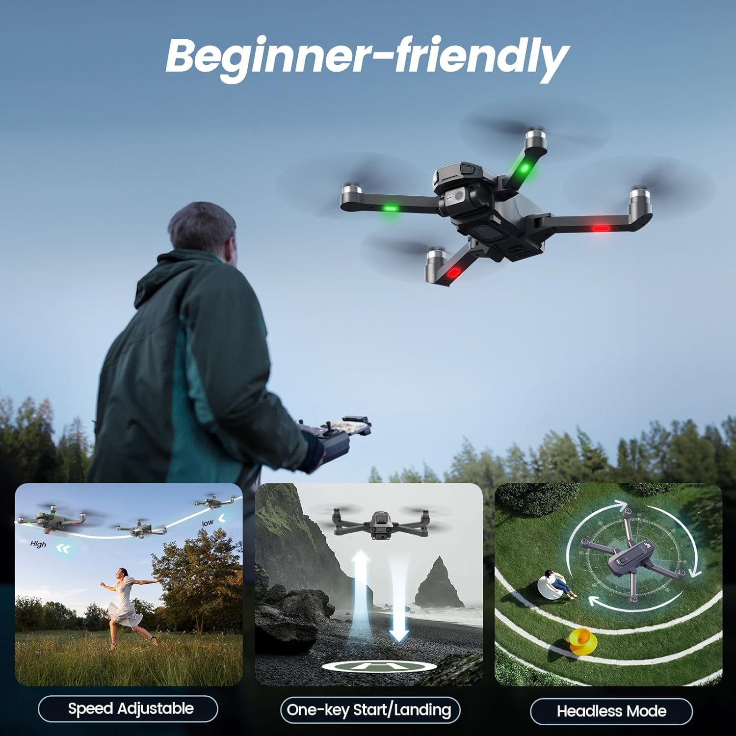 Drones with Camera for Adults 4k,WeFone WF30 GPS Follow Me Drone for Beginners Kids Foldable FPV RC Quadcopter, Return Home, Brushless Motor, 5G Transmission, 40 Mins Flight Time, 2 Batteries