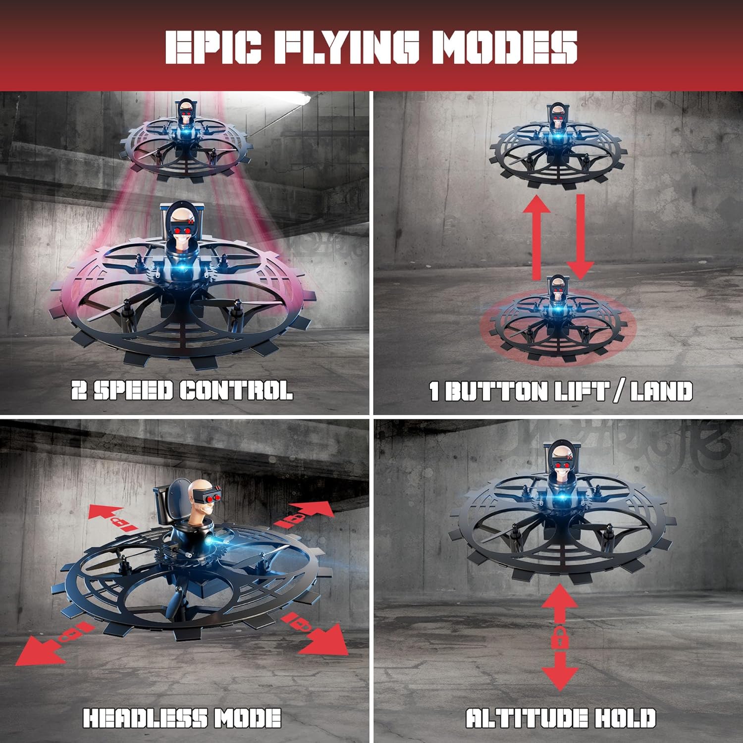 Force1 Officially Licensed Skibidi Toilet Toy RC Drone - Flying Buzzsaw Drones with Camera, 1080p FPV Video Recording, Headless Mode, Altitude Hold, Speed Control, 2.4GHz Remote Control