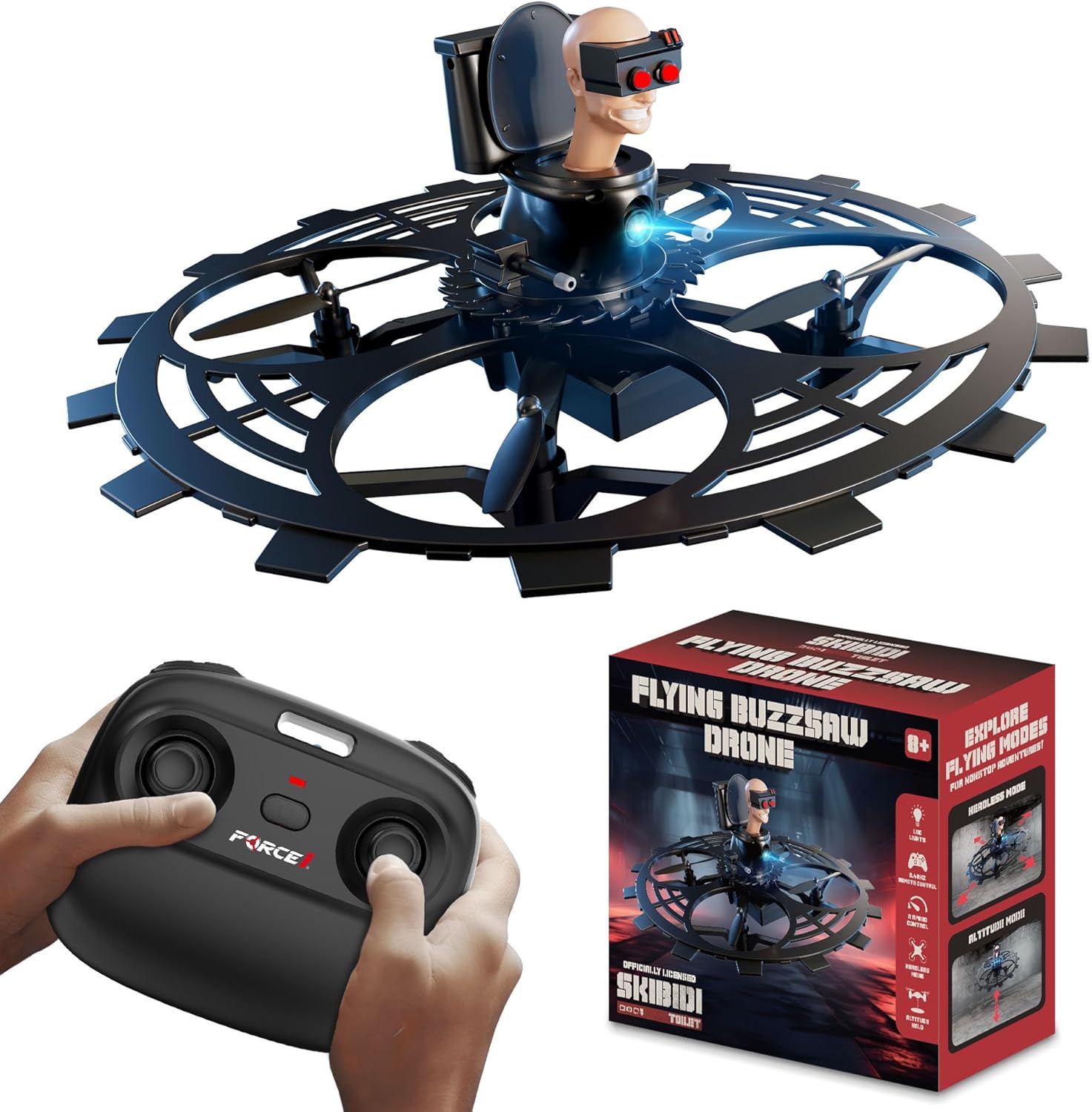 Force1 Officially Licensed Skibidi Toilet Toy RC Drone - Flying Buzzsaw Drones with Camera, 1080p FPV Video Recording, Headless Mode, Altitude Hold, Speed Control, 2.4GHz Remote Control