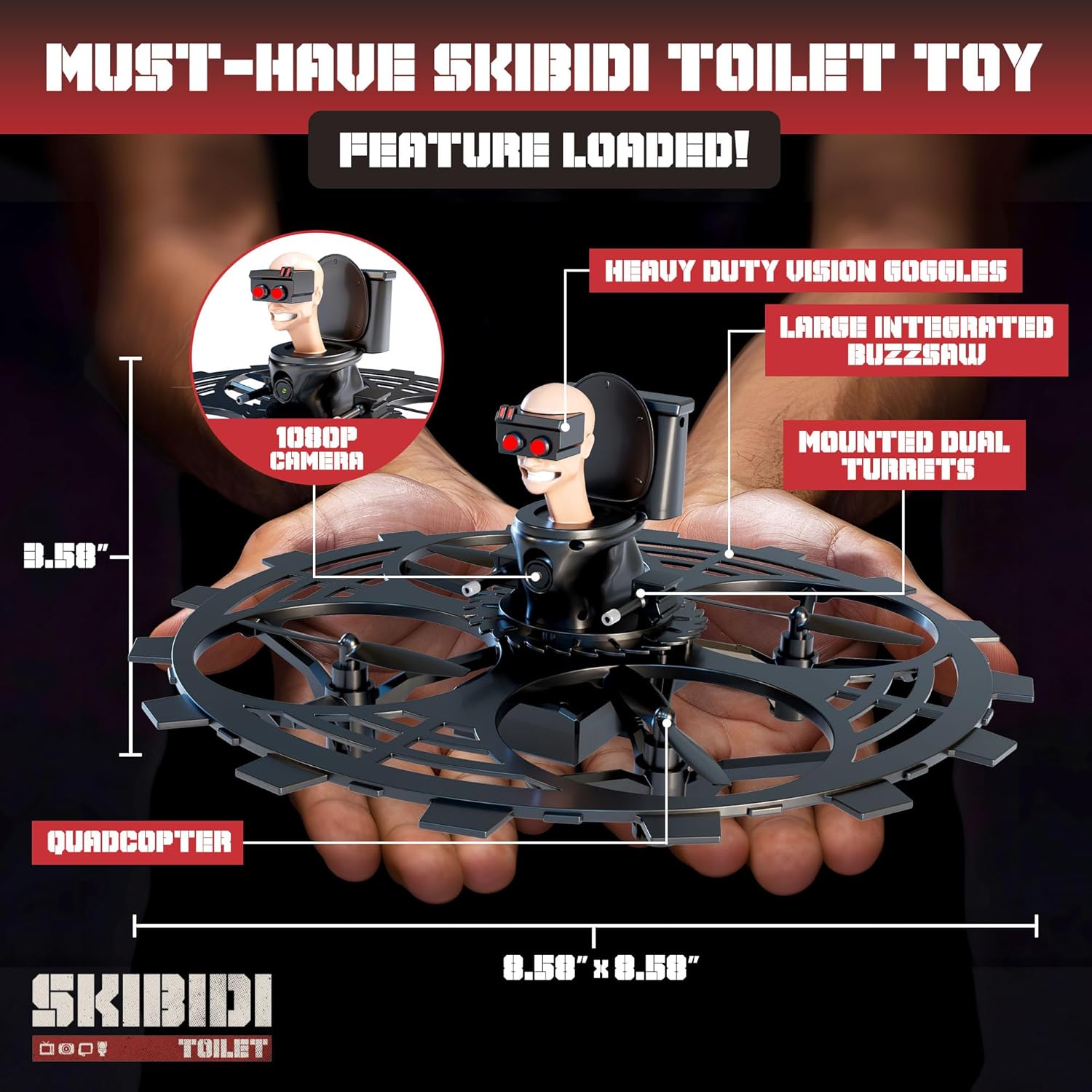 Force1 Officially Licensed Skibidi Toilet Toy RC Drone - Flying Buzzsaw Drones with Camera, 1080p FPV Video Recording, Headless Mode, Altitude Hold, Speed Control, 2.4GHz Remote Control