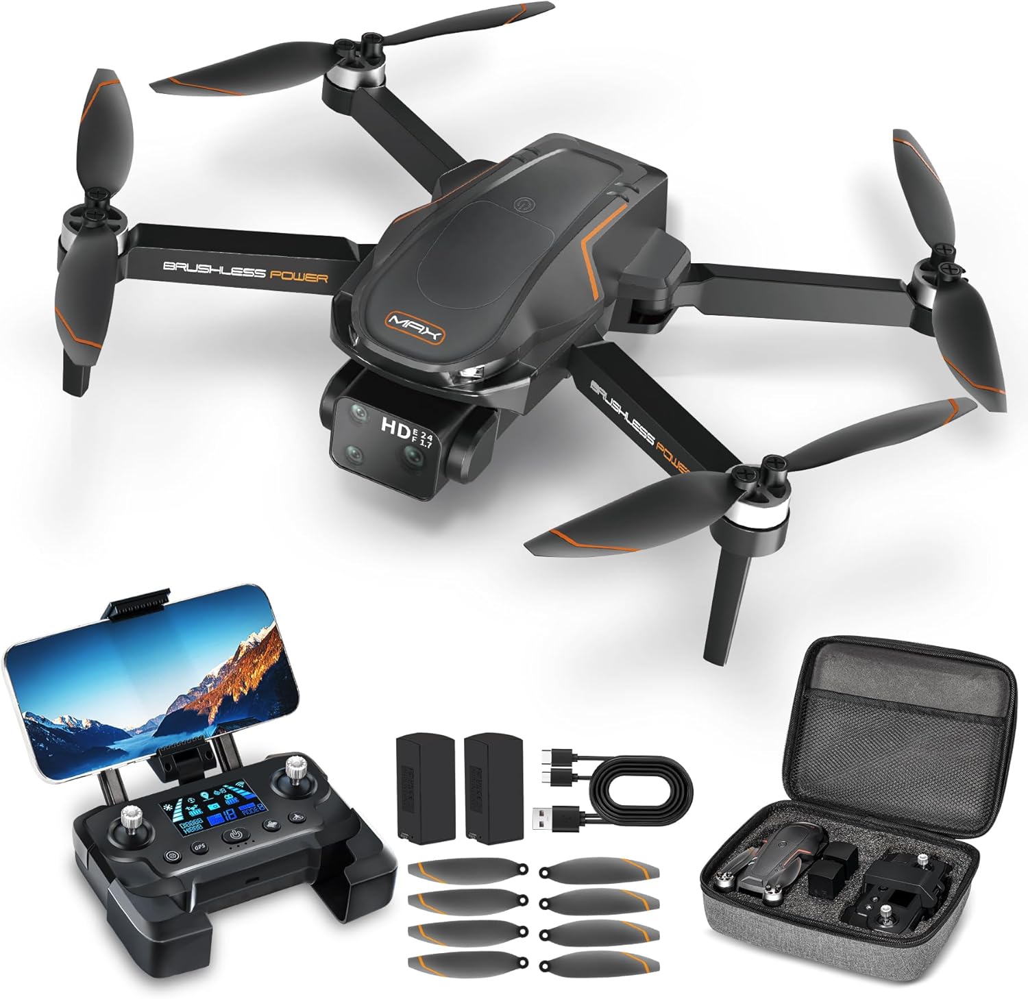 GPS Drone with Camera for Adults 4K with Brushless Motors,5G WIFI Transmission with Rechargable Remote Controller for Beginners Adults,Auto Return, 45 Mins Flight with 2 Batteries(Under 250G)