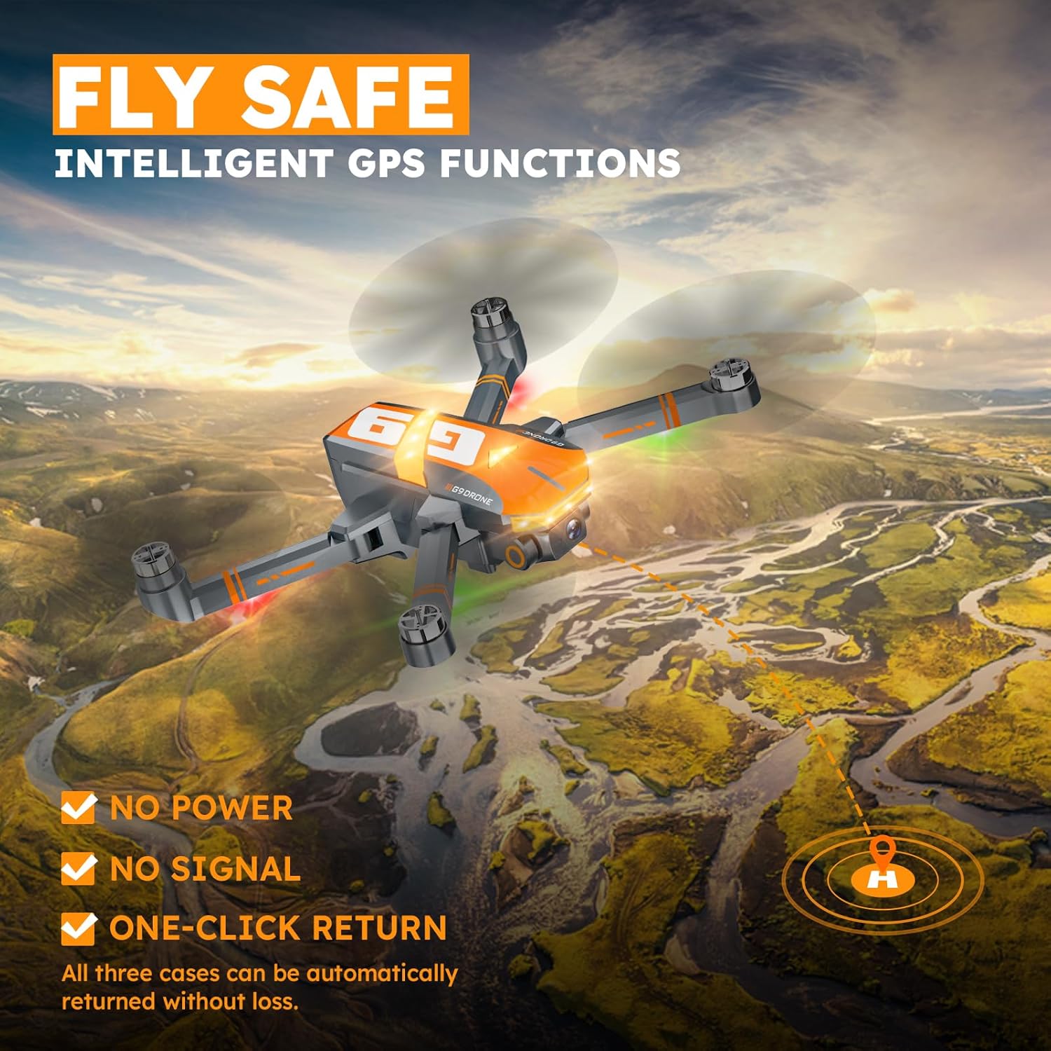 GPS Drones with 4K Camera for Adults with Brushless Motor and Follow Me Mode,Long Flight Time and Distance,5G FPV Transmission and Auto Return,G9 Foldable RC Quadcopter for Beginner and Kids,Under249g (Dark gray)