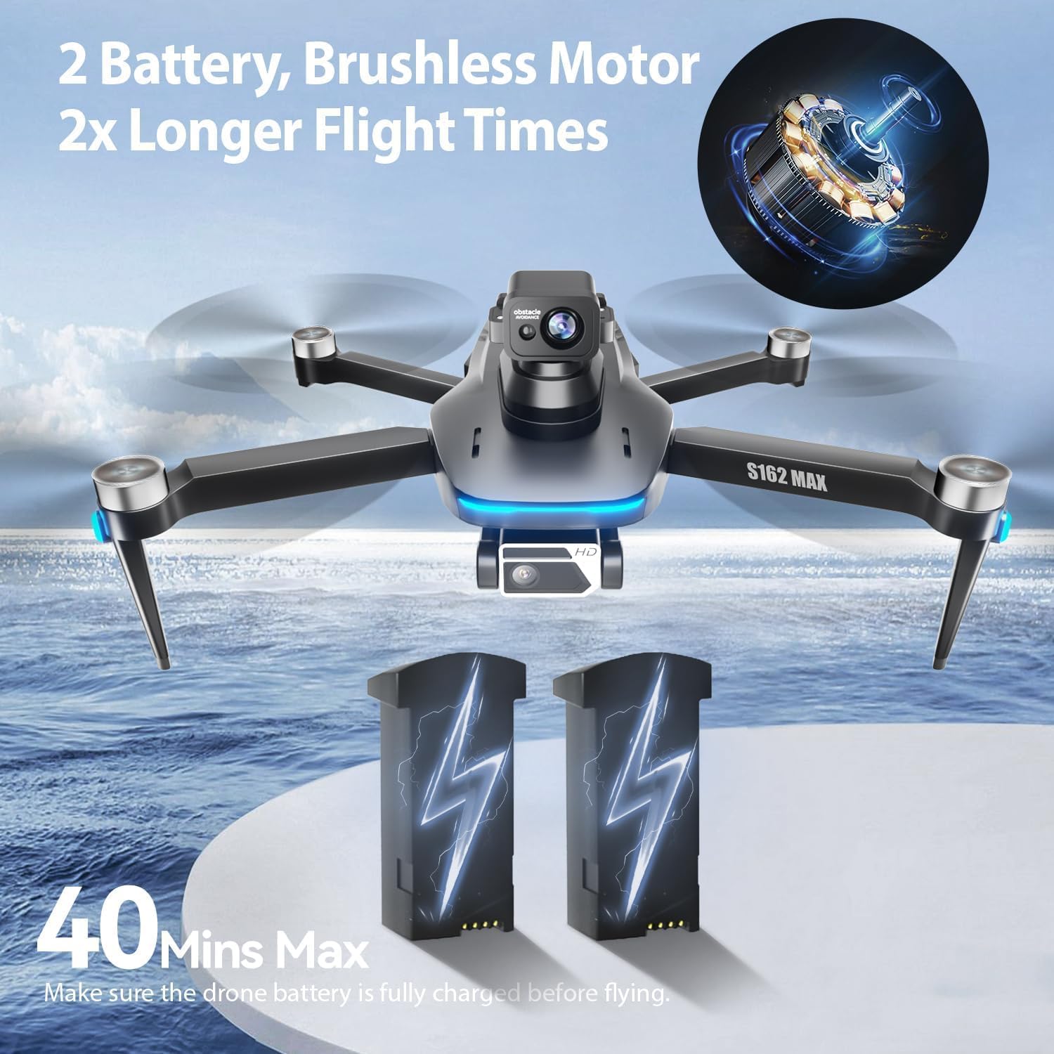 GPS Drones with Camera for Adults 4K Under 249g, HYTOBP S162 Max Drone with 90° Adjustable Camera Max 40 Mins Flight, 2 Batteries, Brushless Motor, 5GHz Transmission, Auto Return, 4K Drones with Camera for Adults