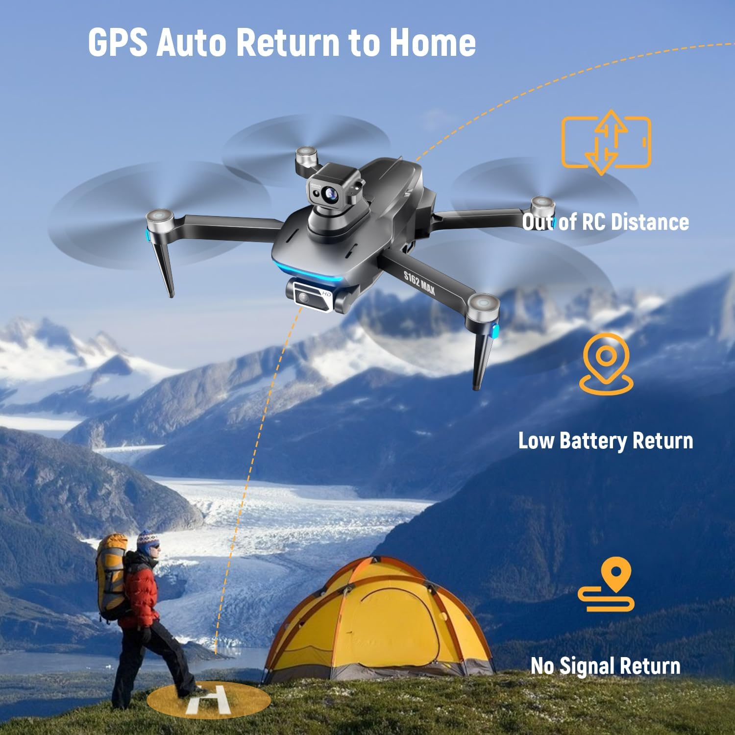 GPS Drones with Camera for Adults 4K Under 249g, HYTOBP S162 Max Drone with 90° Adjustable Camera Max 40 Mins Flight, 2 Batteries, Brushless Motor, 5GHz Transmission, Auto Return, 4K Drones with Camera for Adults