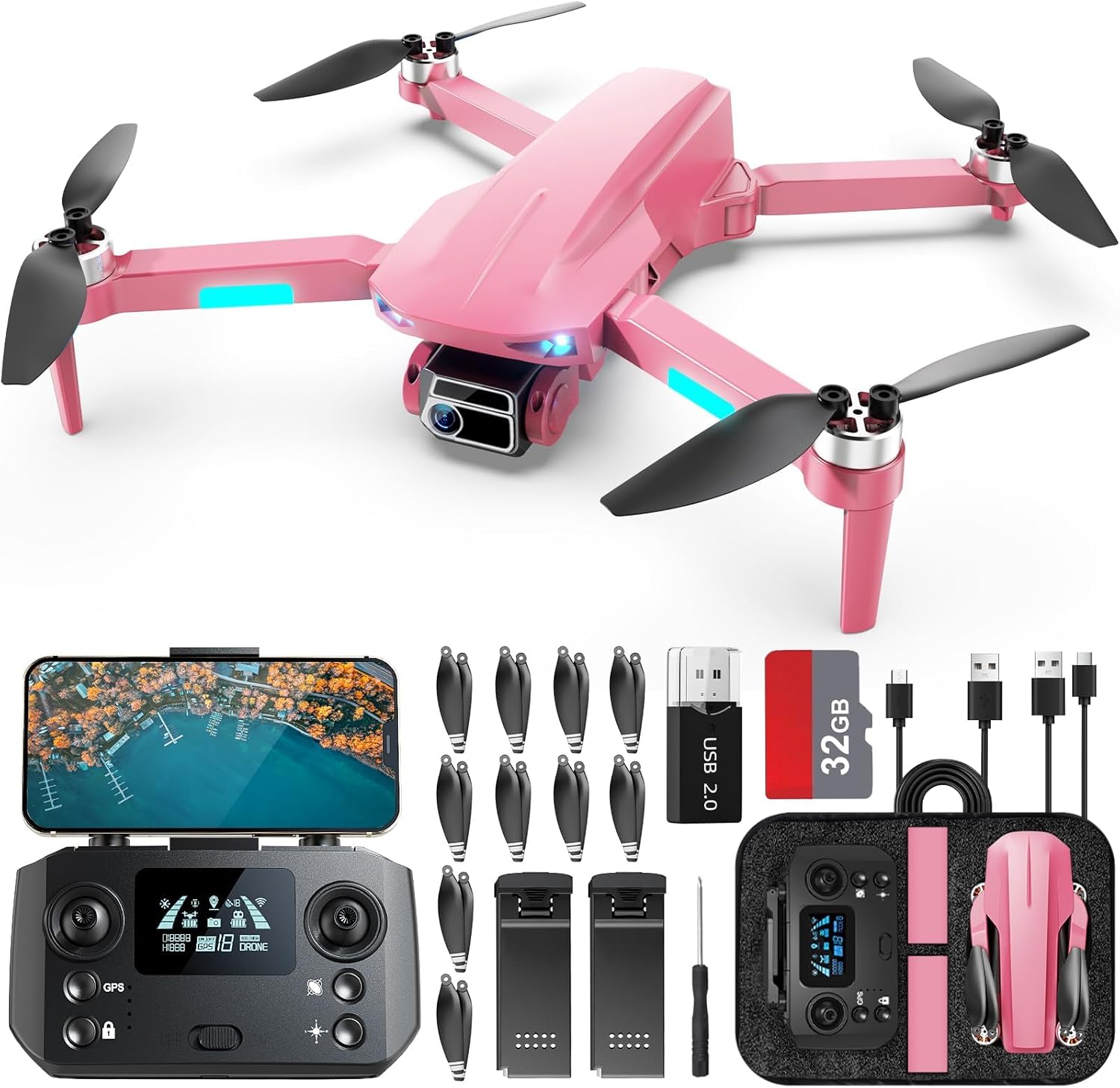 HHD Drone with 4K Camera for Adults Beginner,52-Min Max Flight Time,10000 Feet Control Range,249g Foldable FPV RC Quadcopter,Smart Return Home,5G Transmission,Brushless Motor, Wind Resistance(Pink)