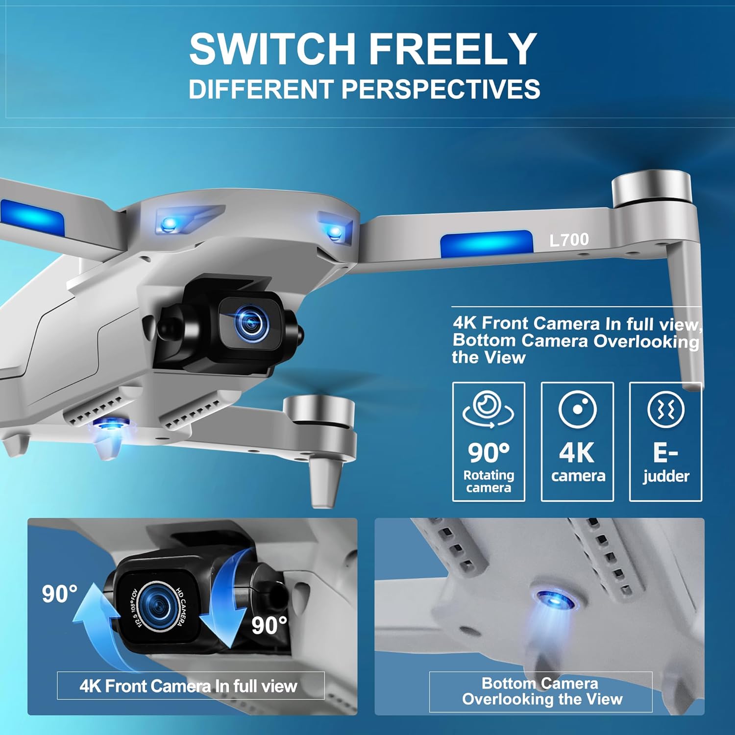 HHD GPS Drones with Camera for Adults 4k, 50 Mins Flight Time, Under 249g, 3800ft FPV Transmission, Brushless Motor, Max Speed 15m/s, Foldable Drone for Adults, Beginner