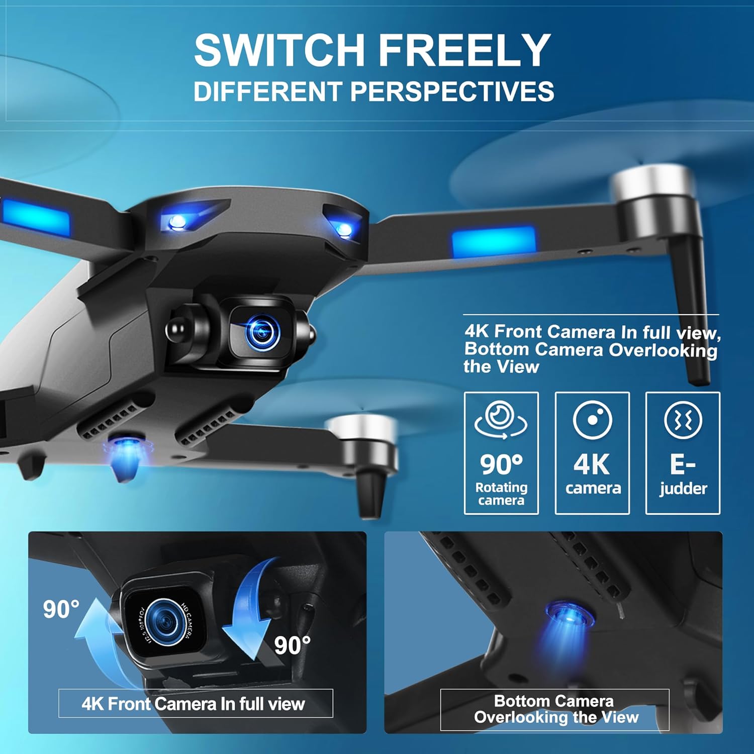 HHD GPS Drones with Camera for Adults 4k, 50 Mins Flight Time, Under 249g, 3800ft FPV Transmission, Brushless Motor, Max Speed 15m/s, Foldable Drone for Adults, Beginner (Black)