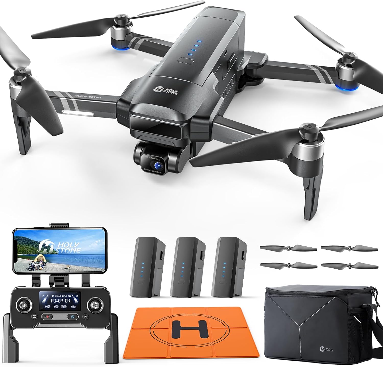 Holy Stone HS600 Drones with Camera for Adults 4K, FAA Remote ID Compliant, 2-Axis Gimbal  EIS Anti Shake, 3 Batteries 84-Min Flight Time, 10000 FT Range Transmission, 4K/30FPS, Drone Landing Pad