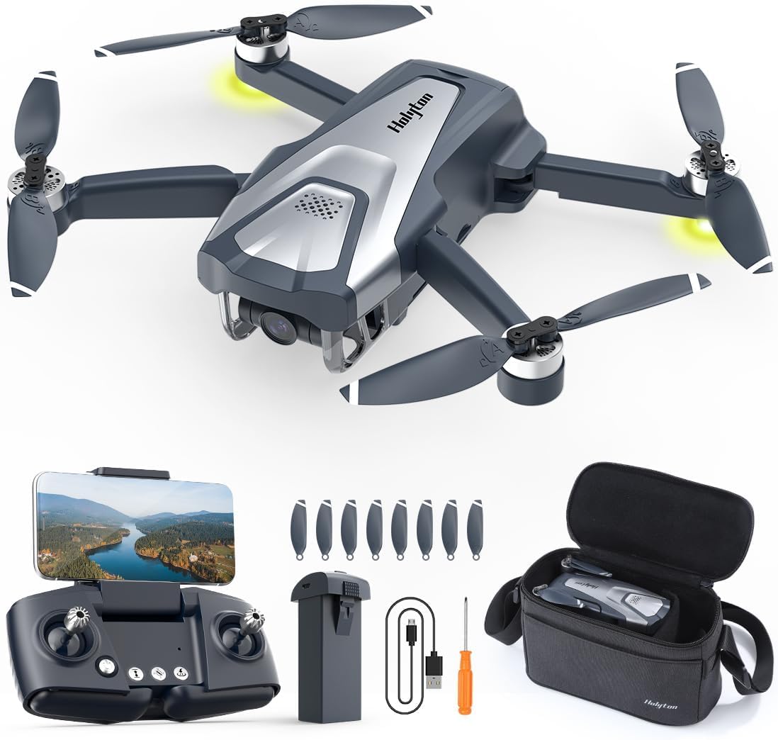 Holyton Drones With Camera For Adults 4k, HT50 Drone With Remote Control Camera, GPS Quadcopter Auto Return, Follow Me, Brushless Motor, Circle Fly, Waypoint Fly, Altitude Hold, Headless Mode